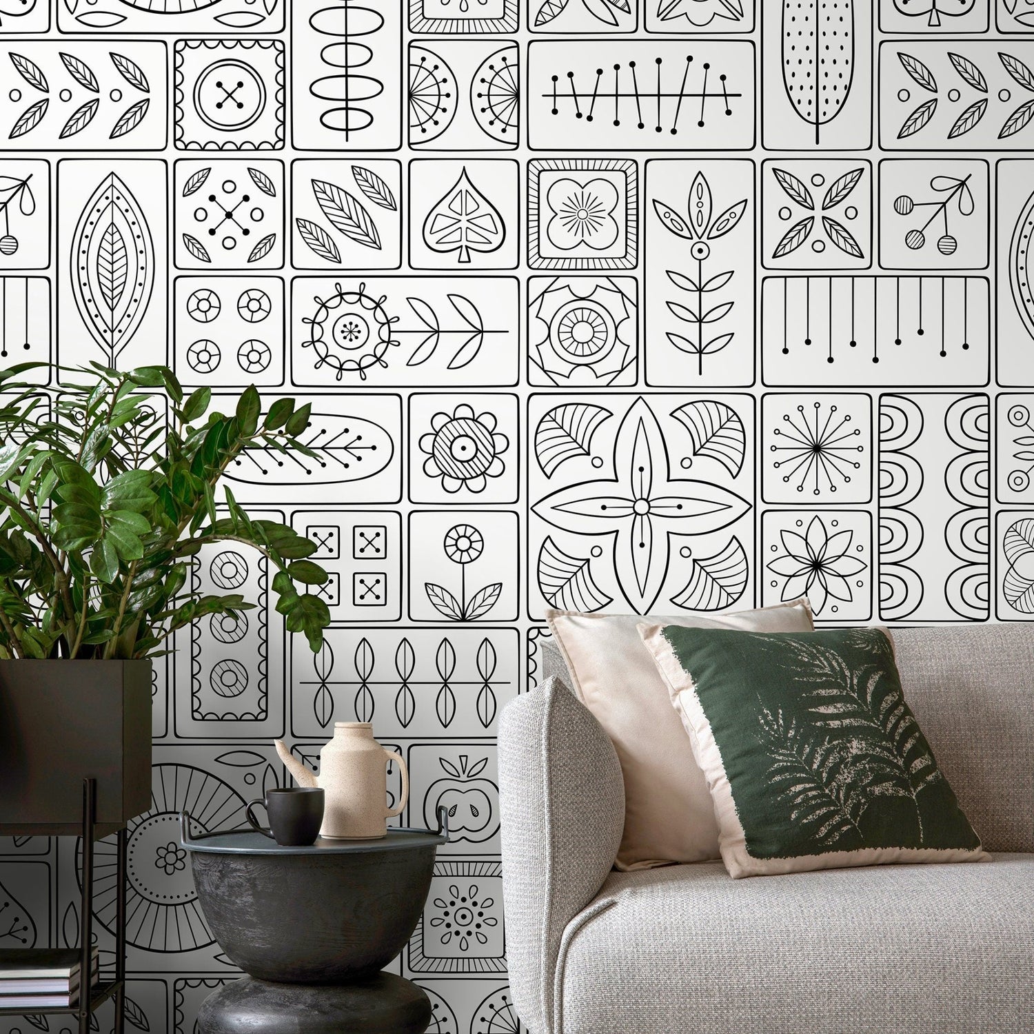 Botanical Line Art Wallpaper - A236 - WallTrend