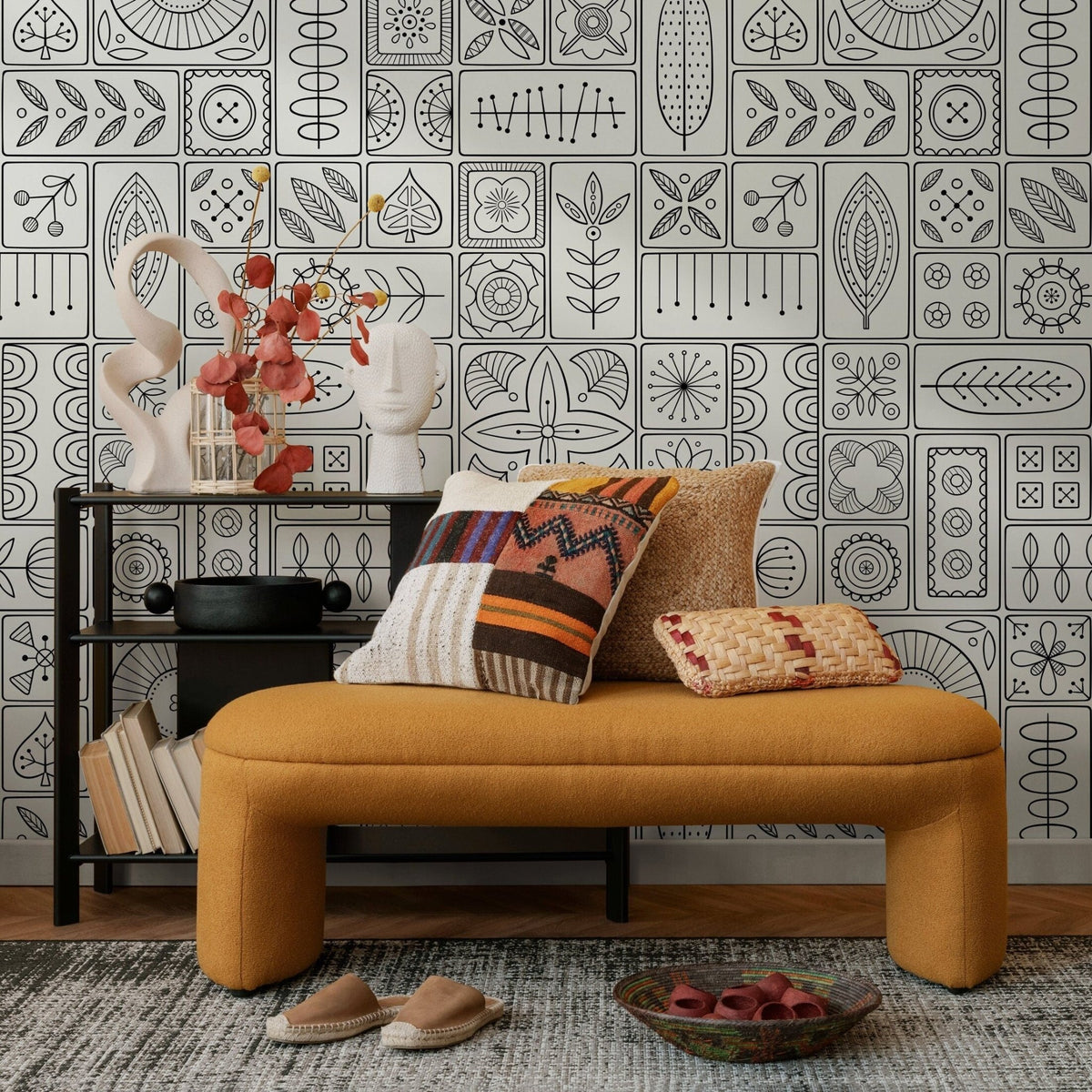 Botanical Line Art Wallpaper - A236 - WallTrend