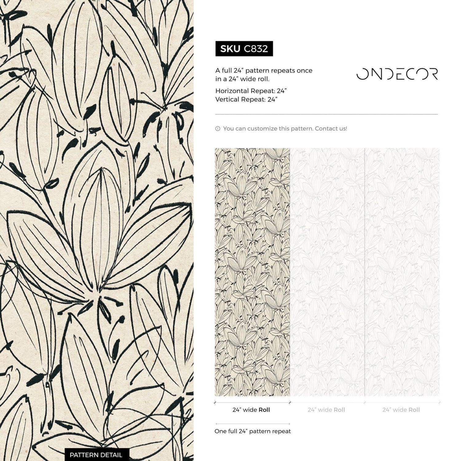 Botanical Line Art Wallpaper - C832 - WallTrend