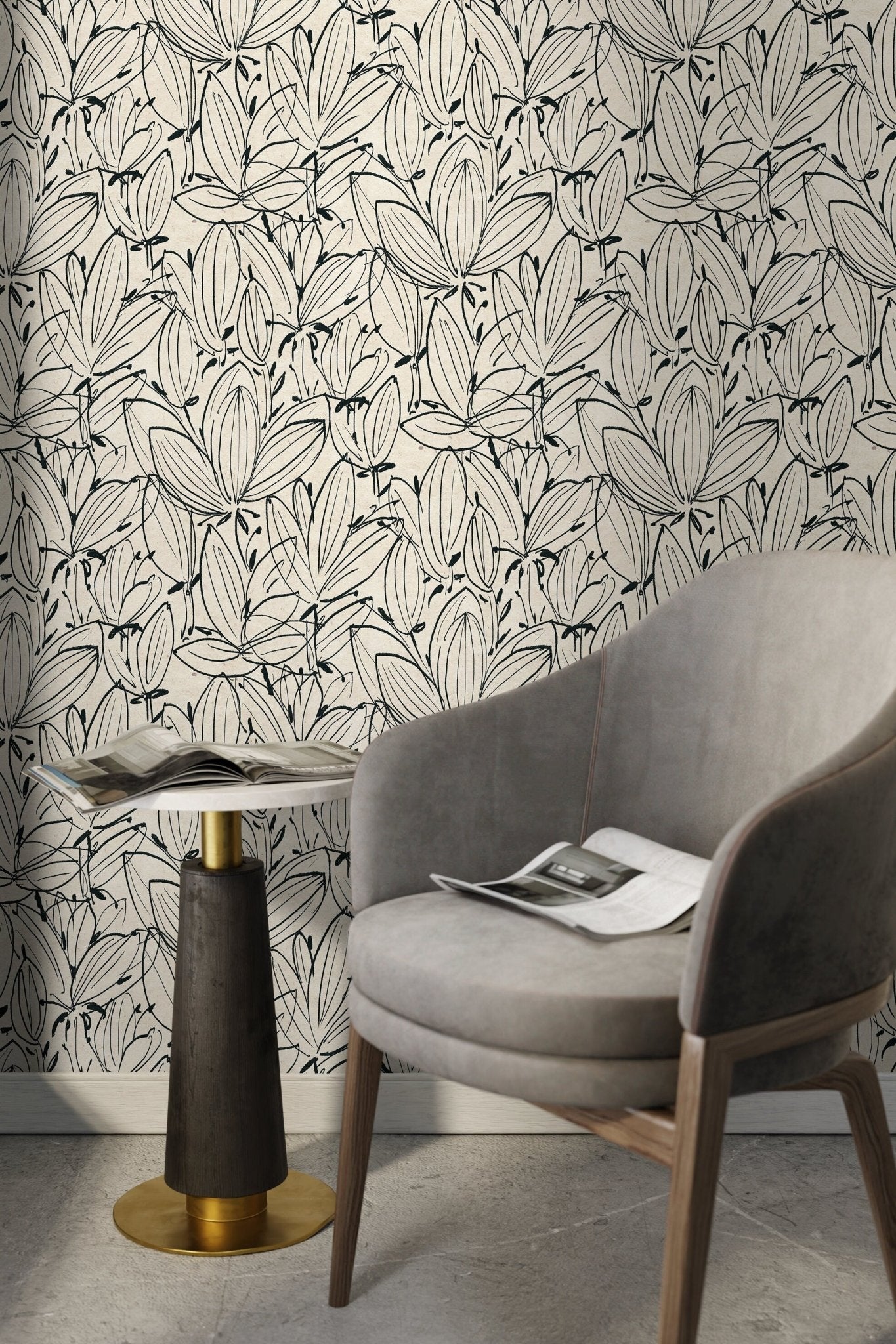 Botanical Line Art Wallpaper - C832 - WallTrend