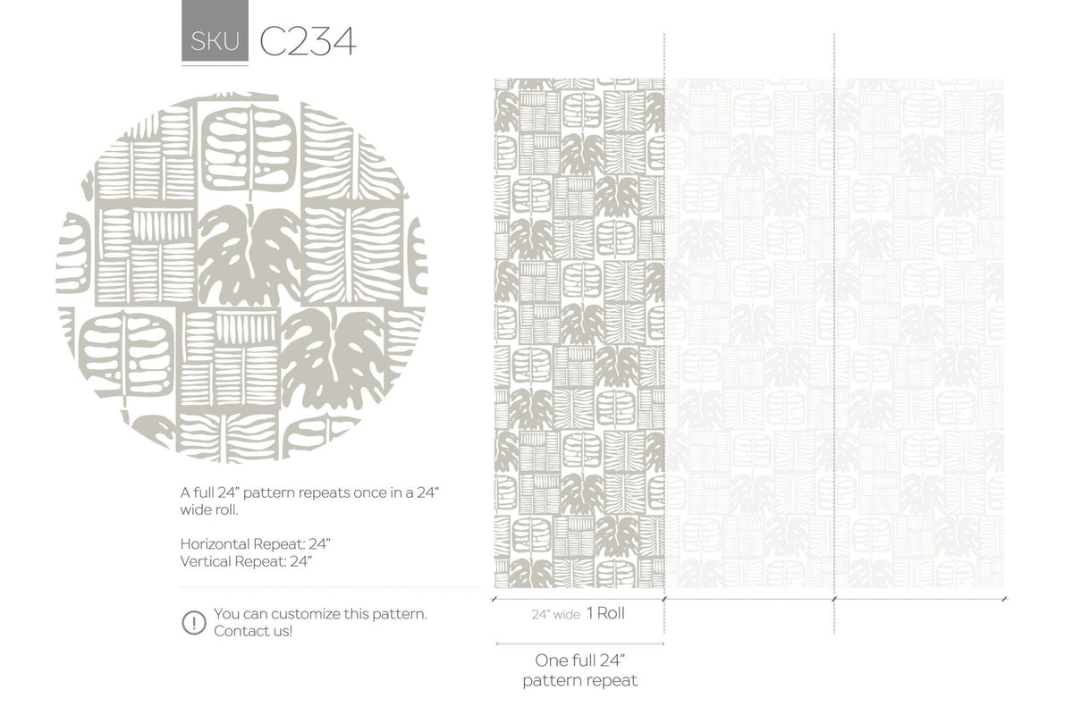 Botanical Monochrome Leaf Pattern Wallpaper - C234 - WallTrend