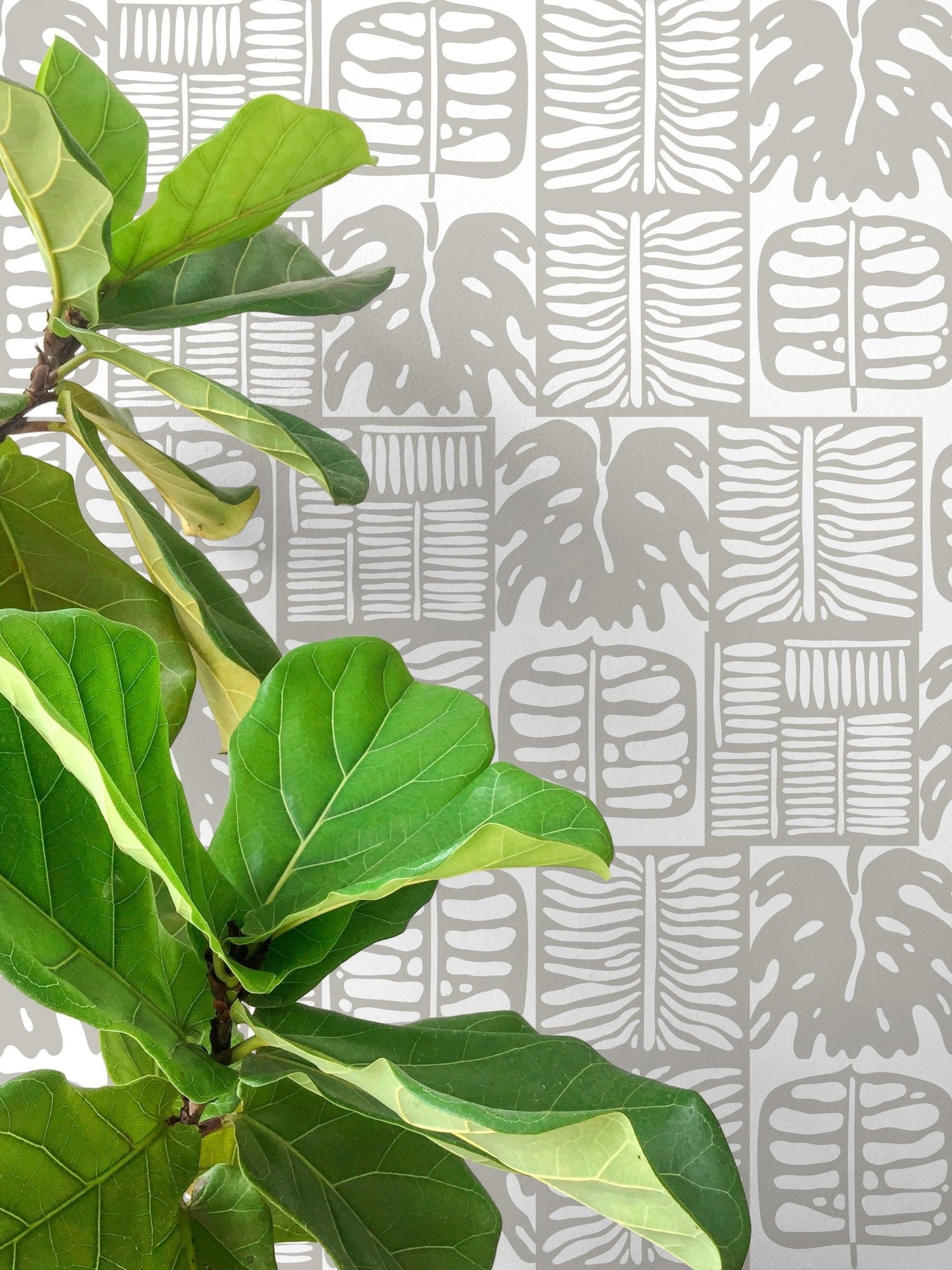 Botanical Monochrome Leaf Pattern Wallpaper - C234 - WallTrend