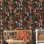 Botanical Mushroom Wallpaper Dark Floral Wallpaper Peel and Stick and Traditional Wallpaper - D816 - WallTrend