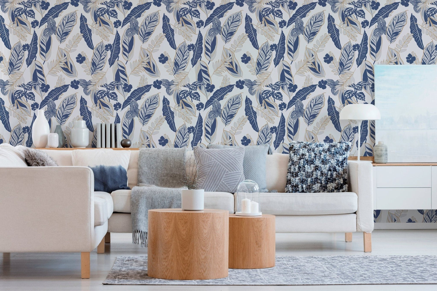 Botanical Navy and Gold Elegance Wallpaper - B424 - WallTrend