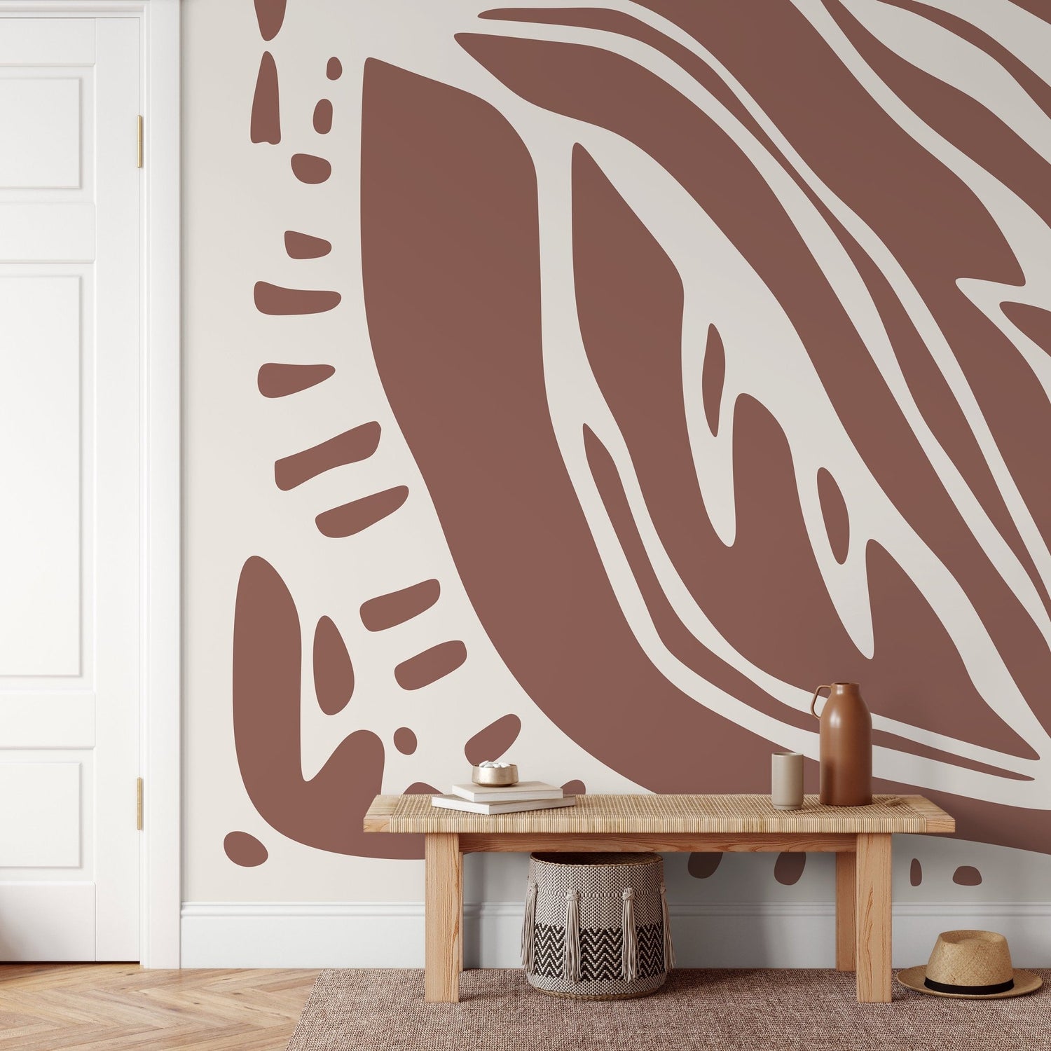 Brown Abstract Art Wallpaper Large Boho Wallpaper Peel and Stick and Traditional Wallpaper - D622 - WallTrend