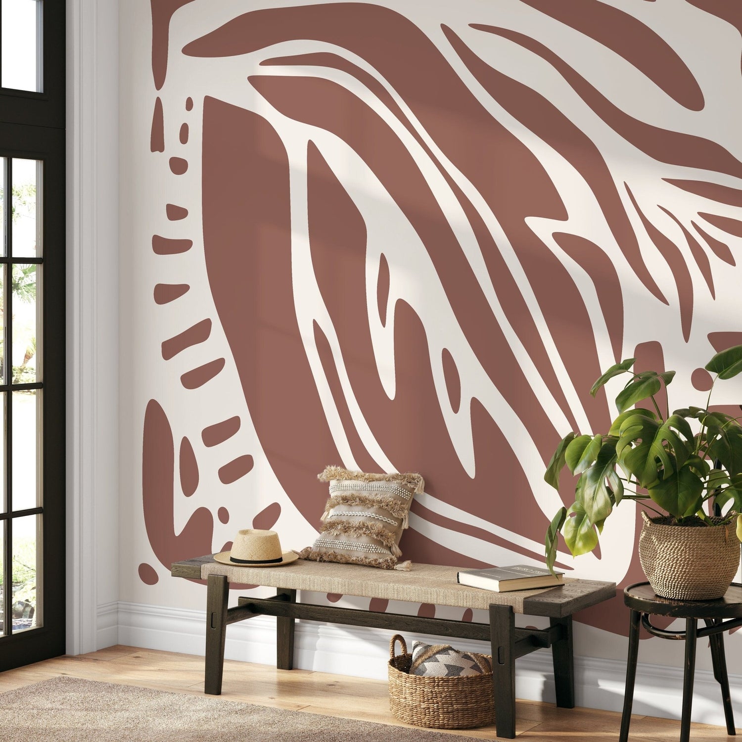 Brown Abstract Art Wallpaper Large Boho Wallpaper Peel and Stick and Traditional Wallpaper - D622 - WallTrend