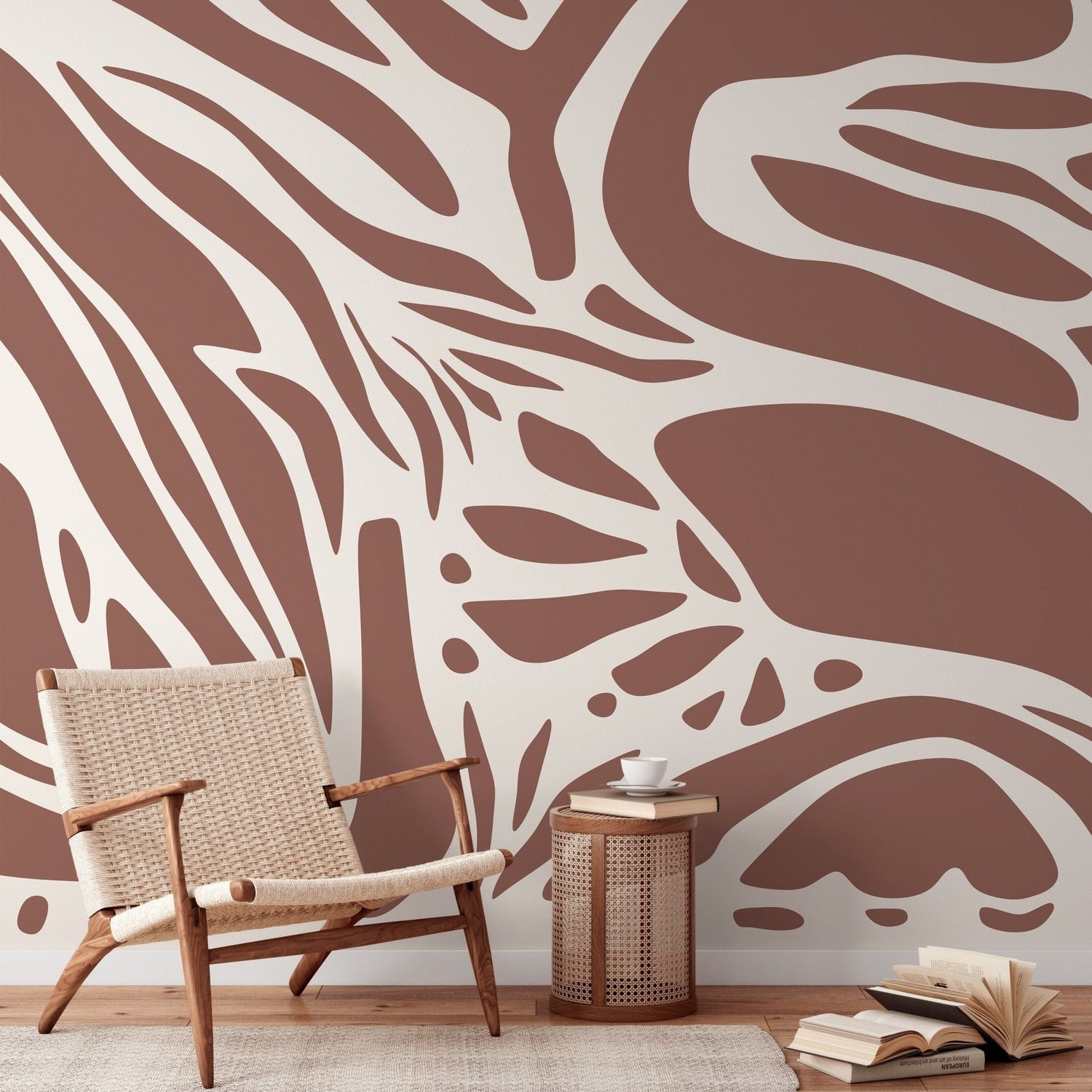 Brown Abstract Art Wallpaper Large Boho Wallpaper Peel and Stick and Traditional Wallpaper - D622 - WallTrend