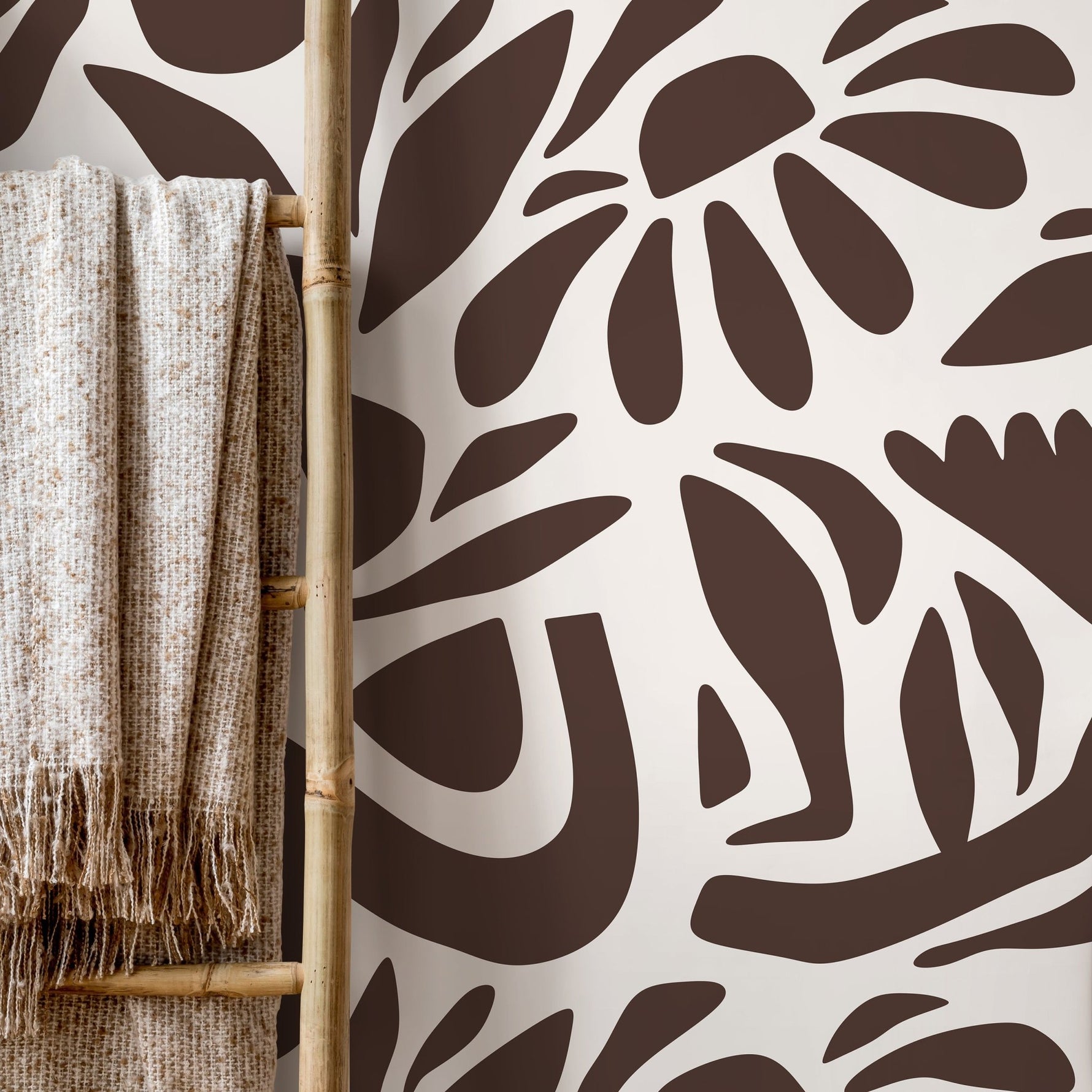 Brown Abstract Wallpaper Boho Floral Wallpaper Peel and Stick and Traditional Wallpaper - D673 - WallTrend