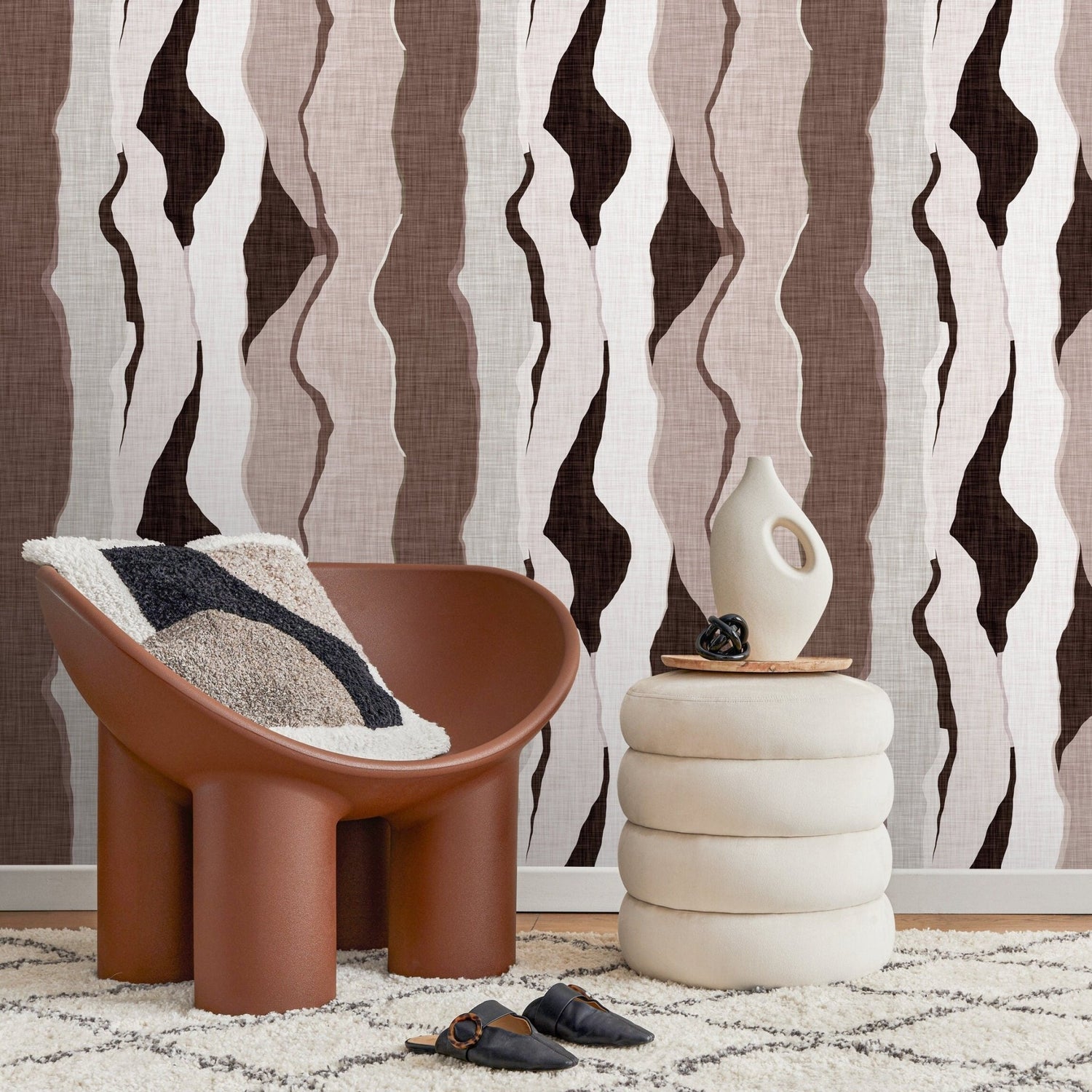 Brown Abstract Wallpaper Maximalist Wallpaper Peel and Stick and Traditional Wallpaper - D796 - WallTrend