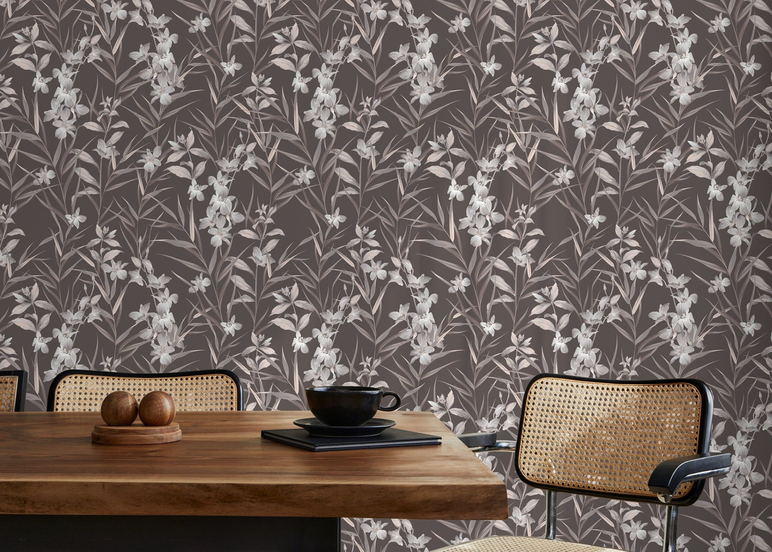 Brown Botanical Floral Wallpaper / Peel and Stick Wallpaper Removable Wallpaper Home Decor Wall Art Wall Decor Room Decor - D033 - WallTrend