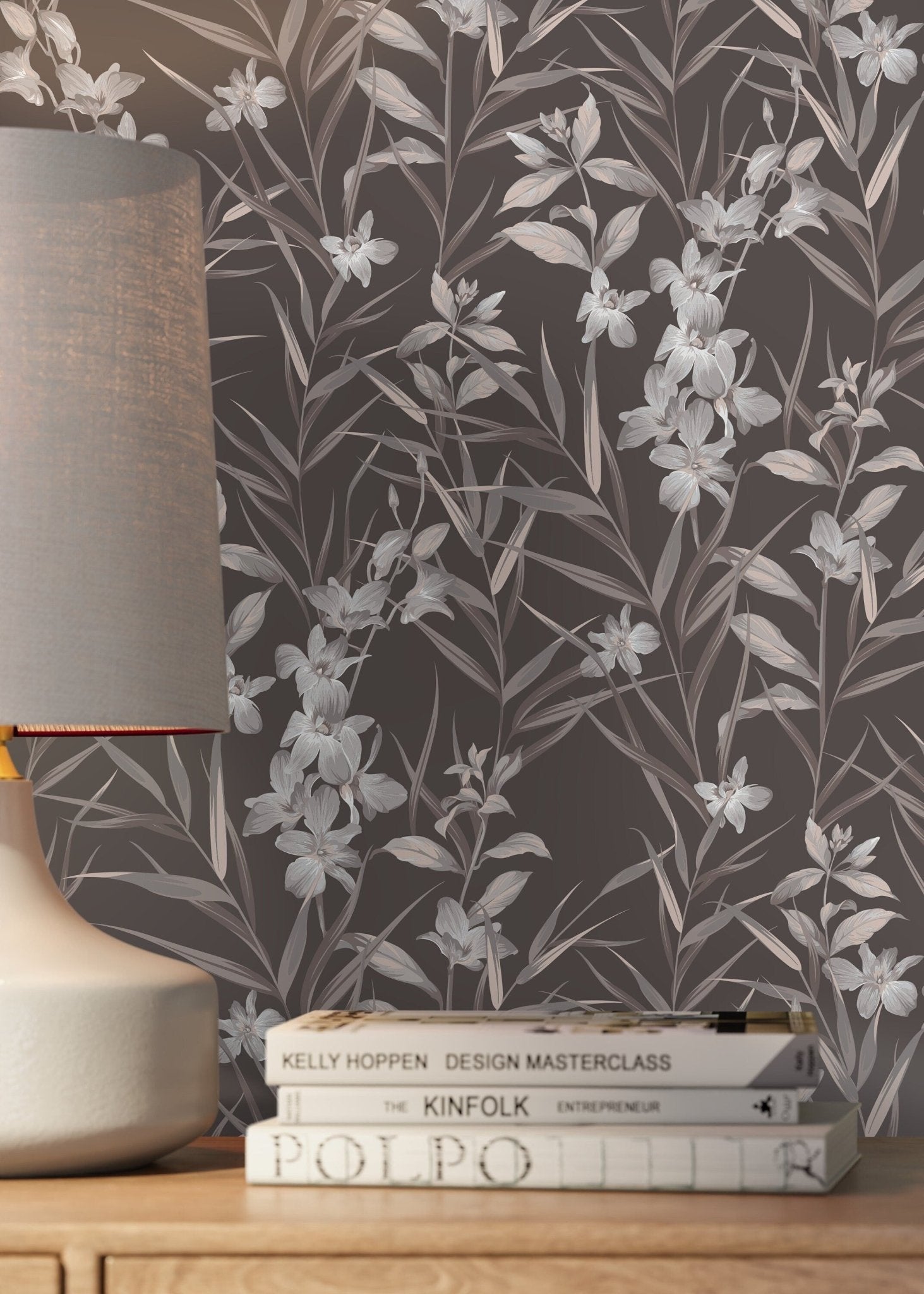 Brown Botanical Floral Wallpaper / Peel and Stick Wallpaper Removable Wallpaper Home Decor Wall Art Wall Decor Room Decor - D033 - WallTrend