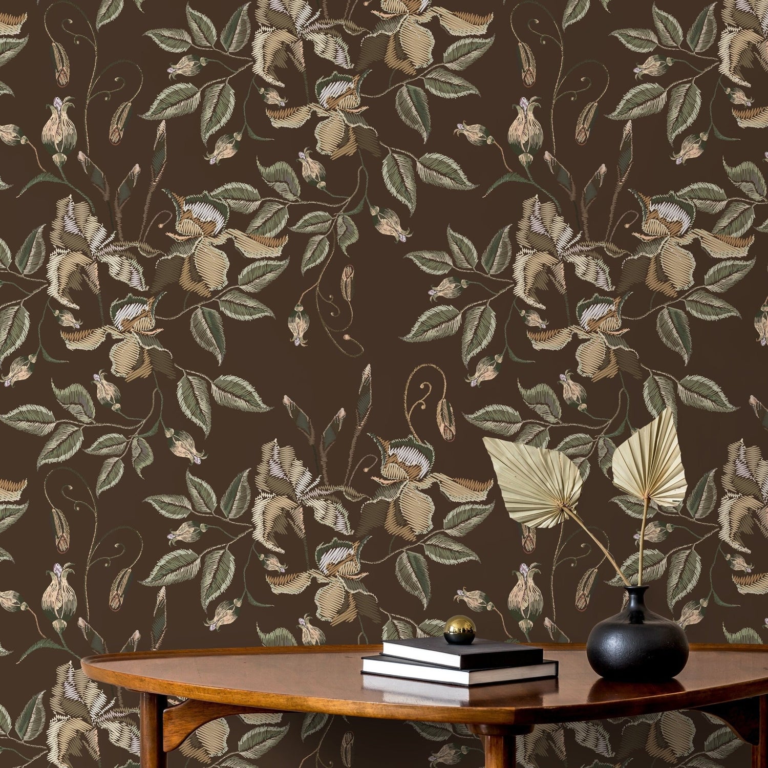 Brown Floral Wallpaper Vintage Garden Wallpaper Peel and Stick and Traditional Wallpaper - D870 - WallTrend
