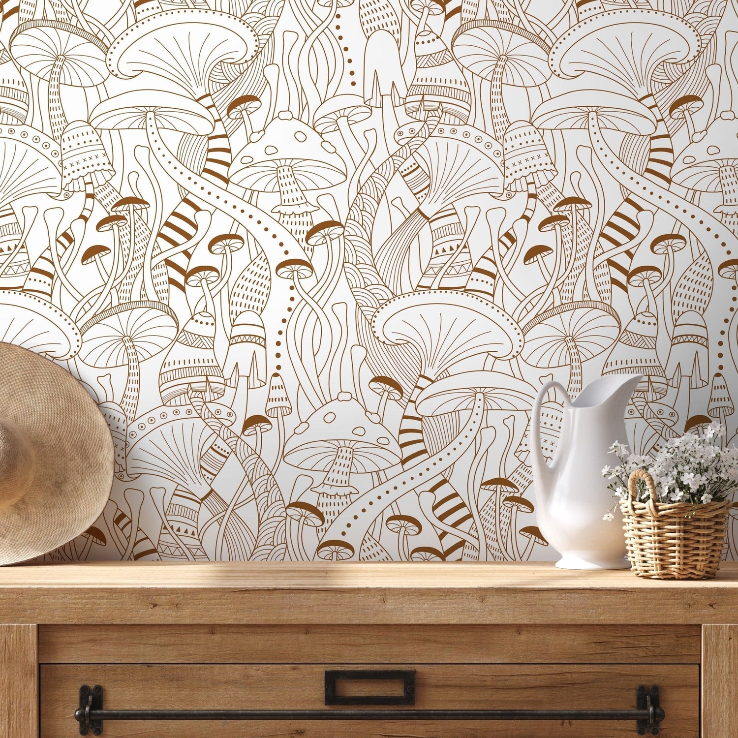 Brown Mushroom Wallpaper Modern Peel and Stick and Traditional Wallpaper - D811 - WallTrend