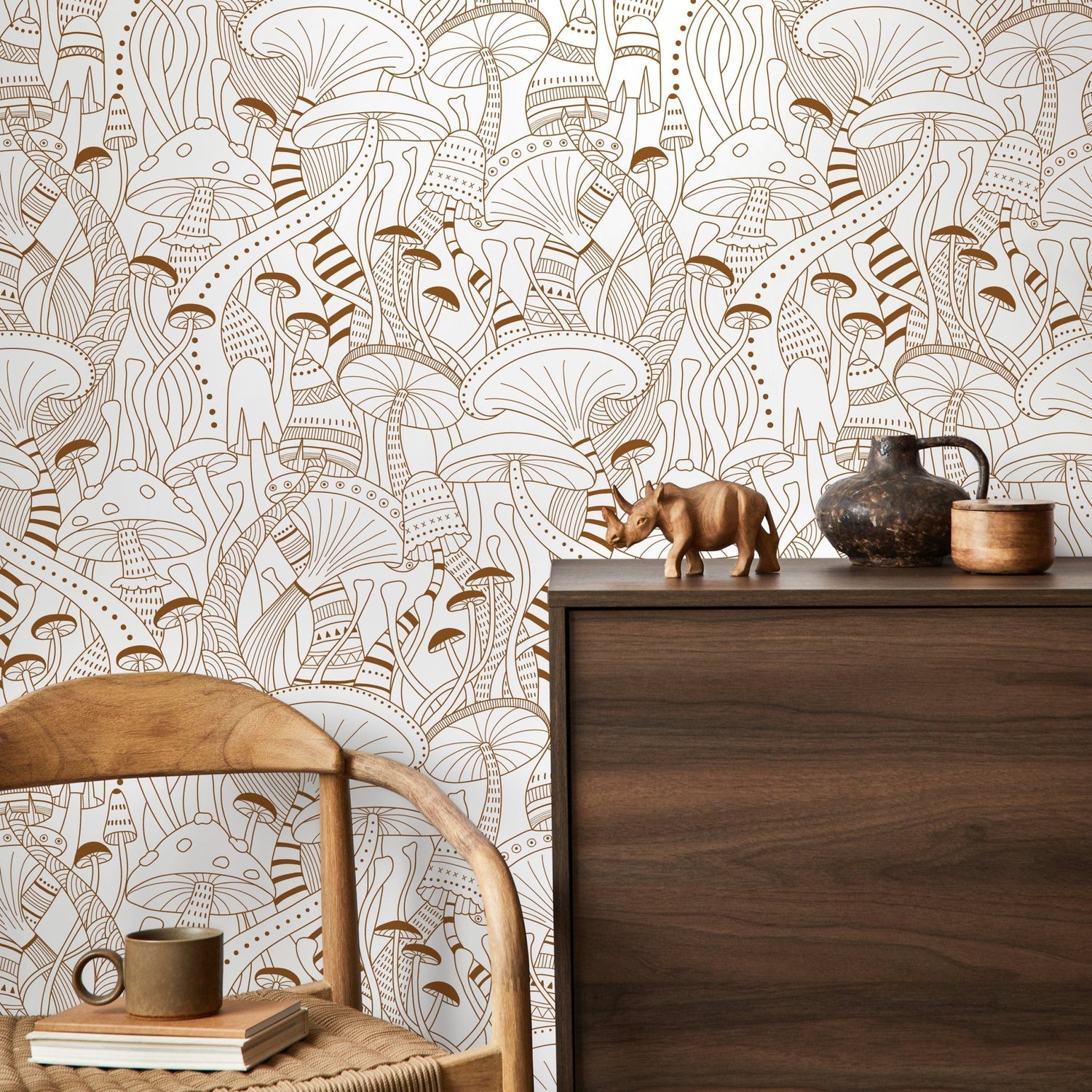 Brown Mushroom Wallpaper Modern Peel and Stick and Traditional Wallpaper - D811 - WallTrend