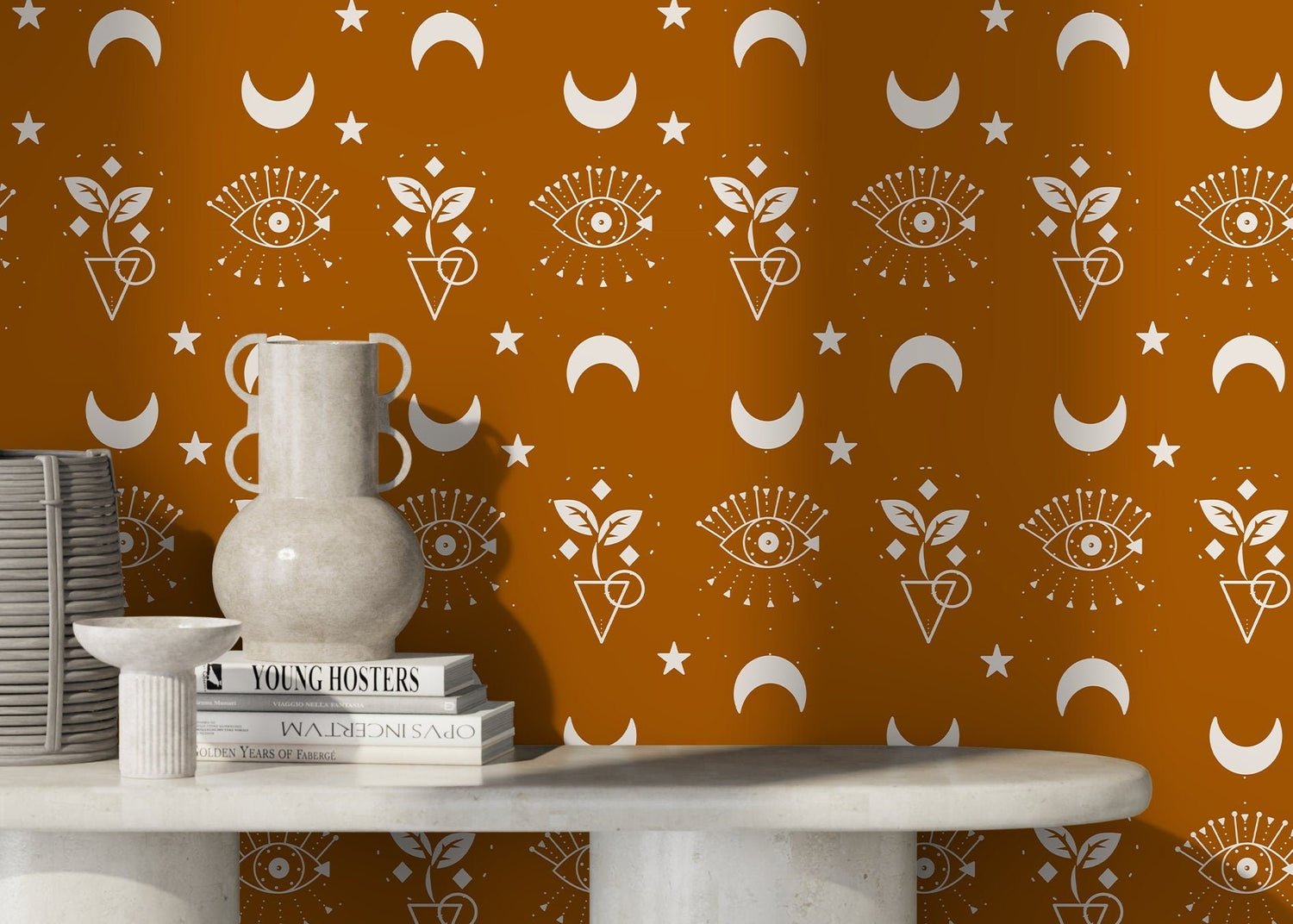 Brown Mystique and Celestial Wallpaper Removable Peel and Stick Wallpaper, Peel and Stick Wallpaper Moon and Sun - ZAAZ - WallTrend