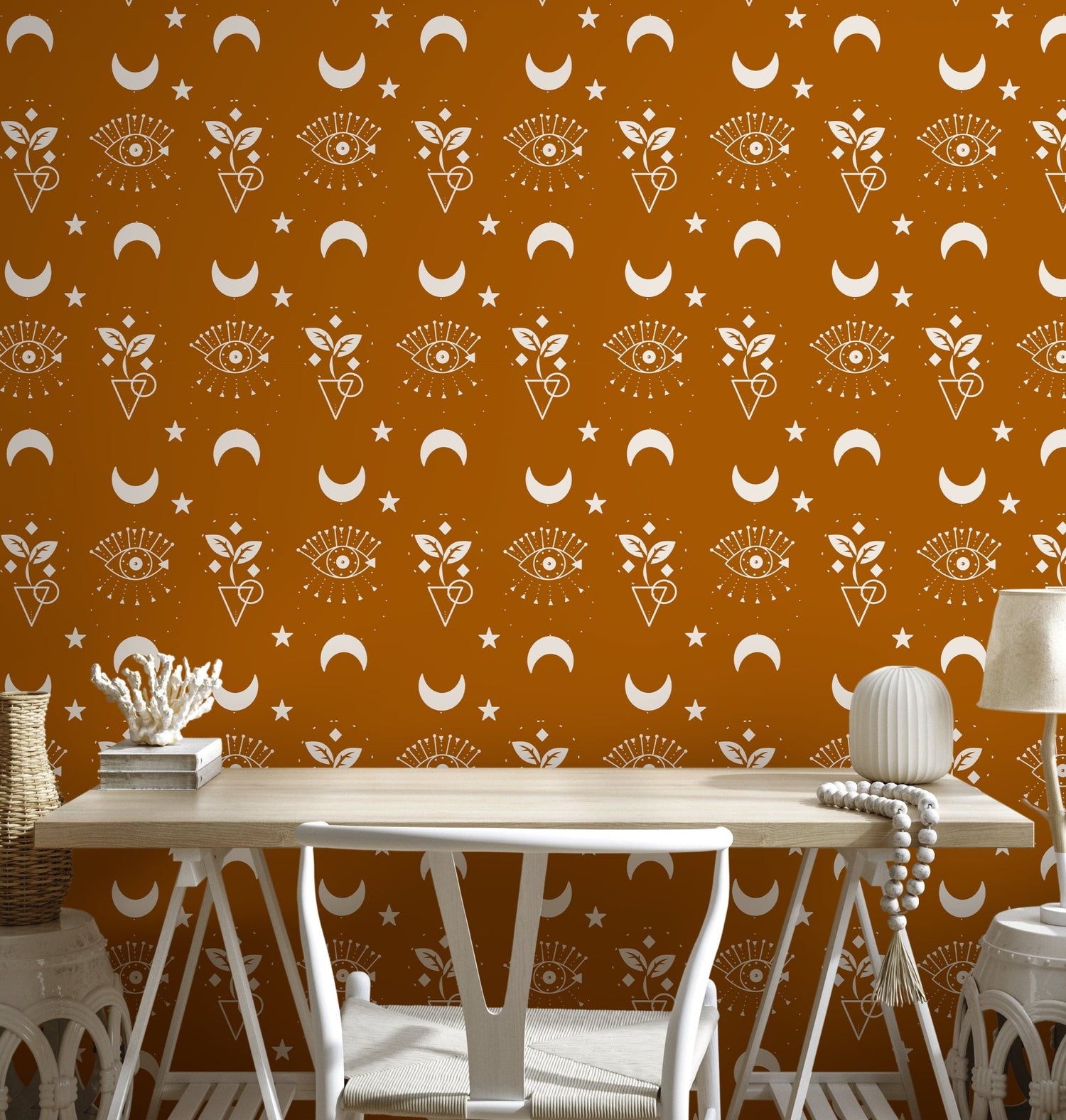 Brown Mystique and Celestial Wallpaper Removable Peel and Stick Wallpaper, Peel and Stick Wallpaper Moon and Sun - ZAAZ - WallTrend