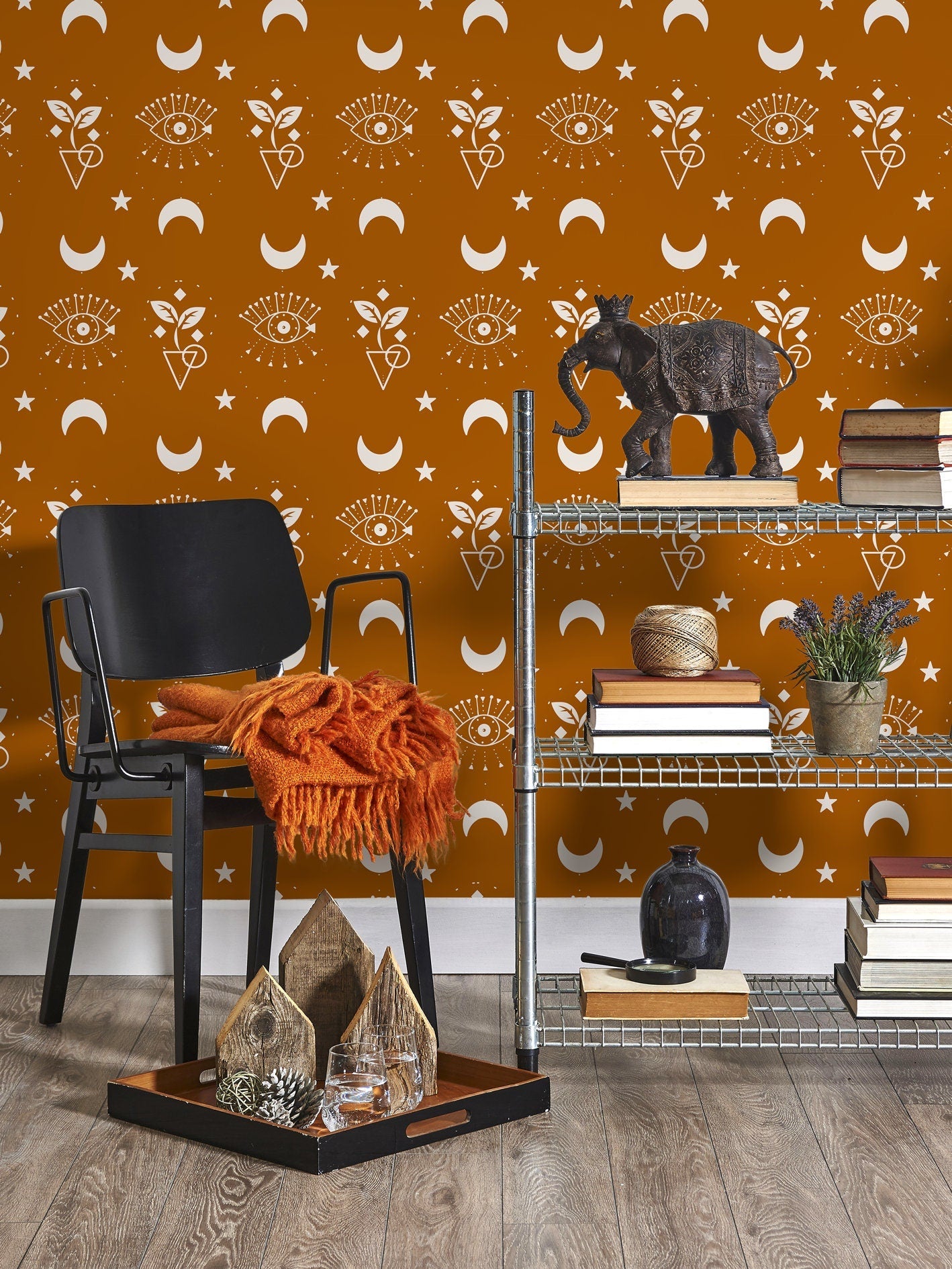 Brown Mystique and Celestial Wallpaper Removable Peel and Stick Wallpaper, Peel and Stick Wallpaper Moon and Sun - ZAAZ - WallTrend