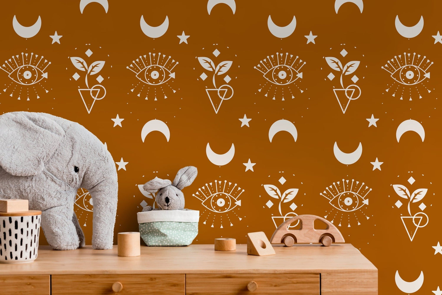 Brown Mystique and Celestial Wallpaper Removable Peel and Stick Wallpaper, Peel and Stick Wallpaper Moon and Sun - ZAAZ - WallTrend