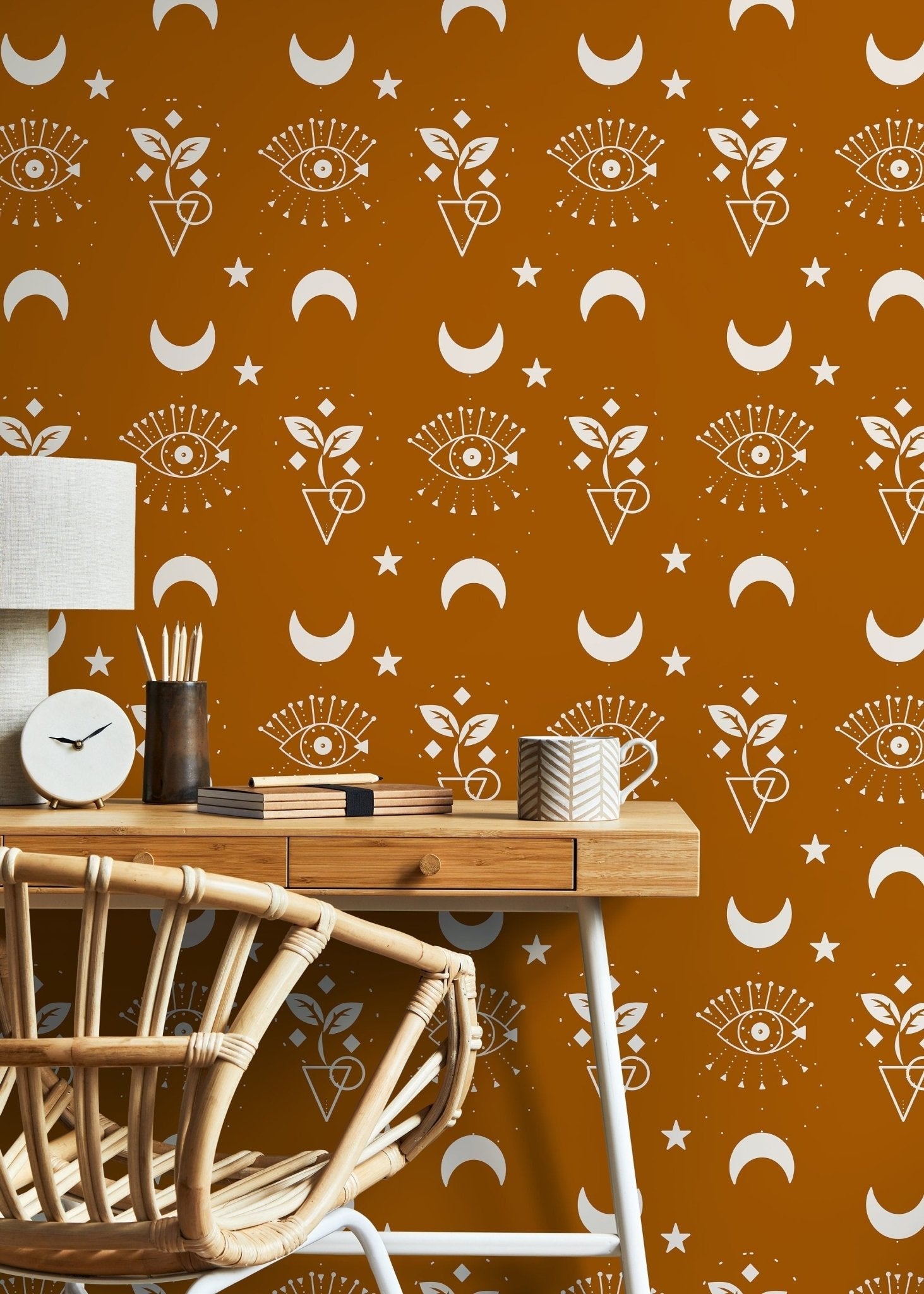 Brown Mystique and Celestial Wallpaper Removable Peel and Stick Wallpaper, Peel and Stick Wallpaper Moon and Sun - ZAAZ - WallTrend