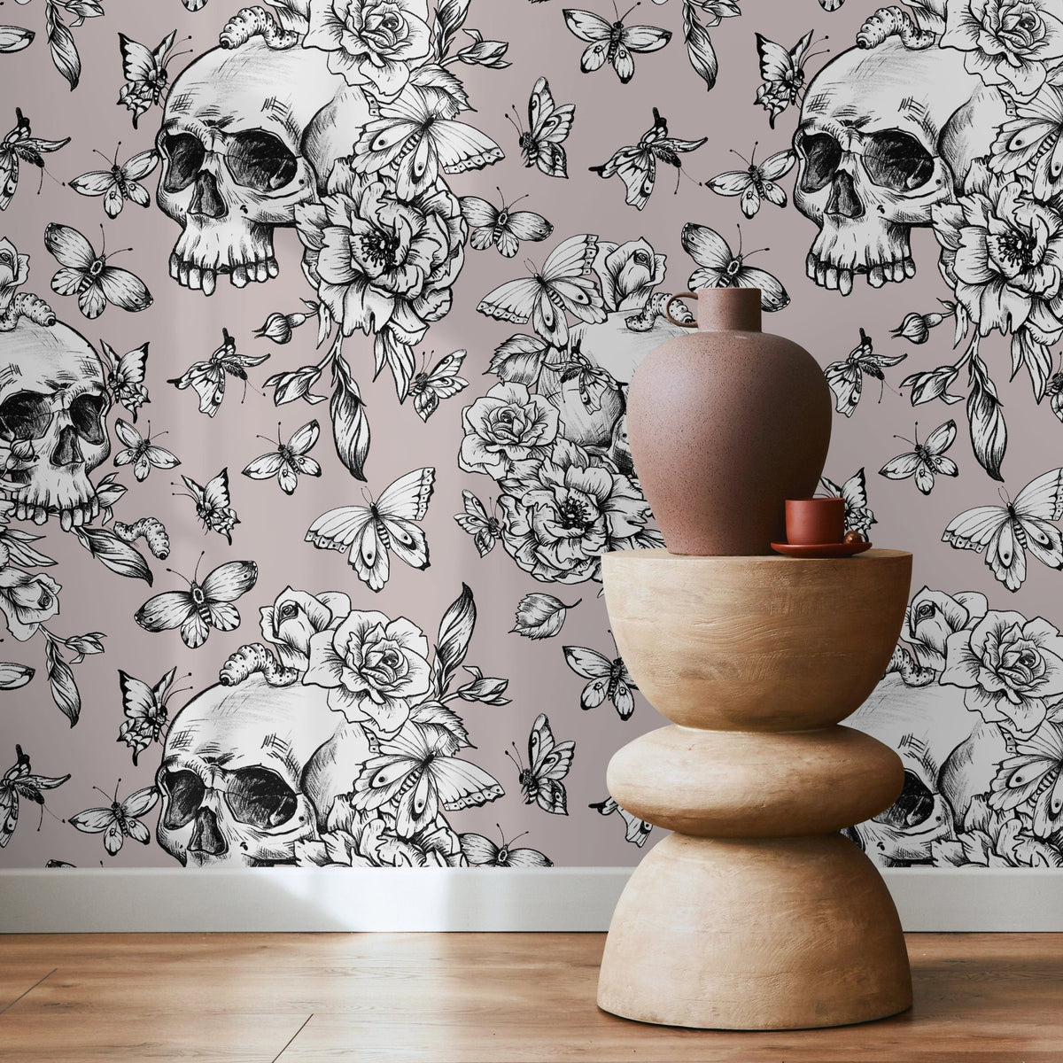 Butterfly and Skull Wallpaper Vintage Floral Wallpaper Peel and Stick and Traditional Wallpaper - D928 - WallTrend