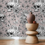 Butterfly and Skull Wallpaper Vintage Floral Wallpaper Peel and Stick and Traditional Wallpaper - D928 - WallTrend