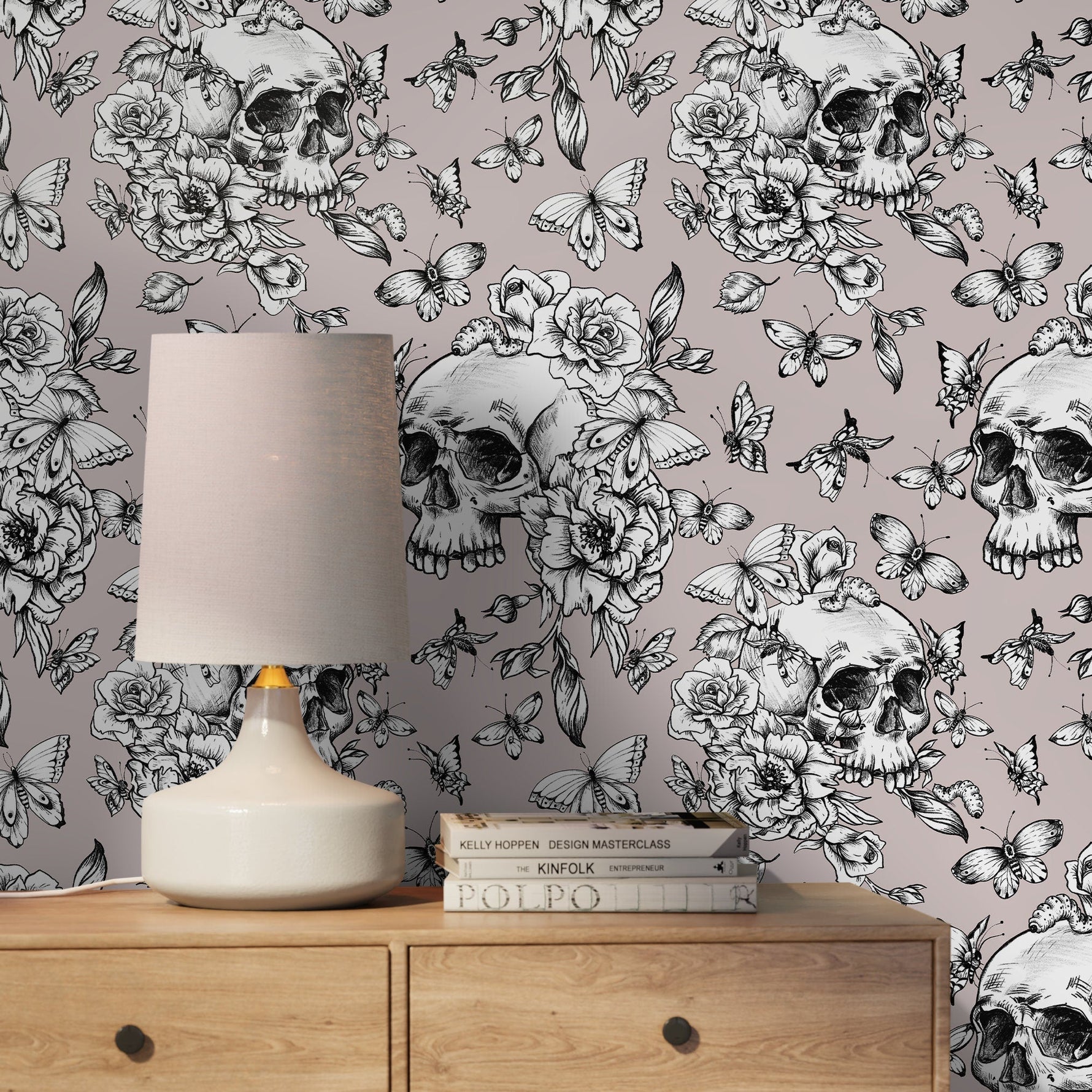 Butterfly and Skull Wallpaper Vintage Floral Wallpaper Peel and Stick and Traditional Wallpaper - D928 - WallTrend