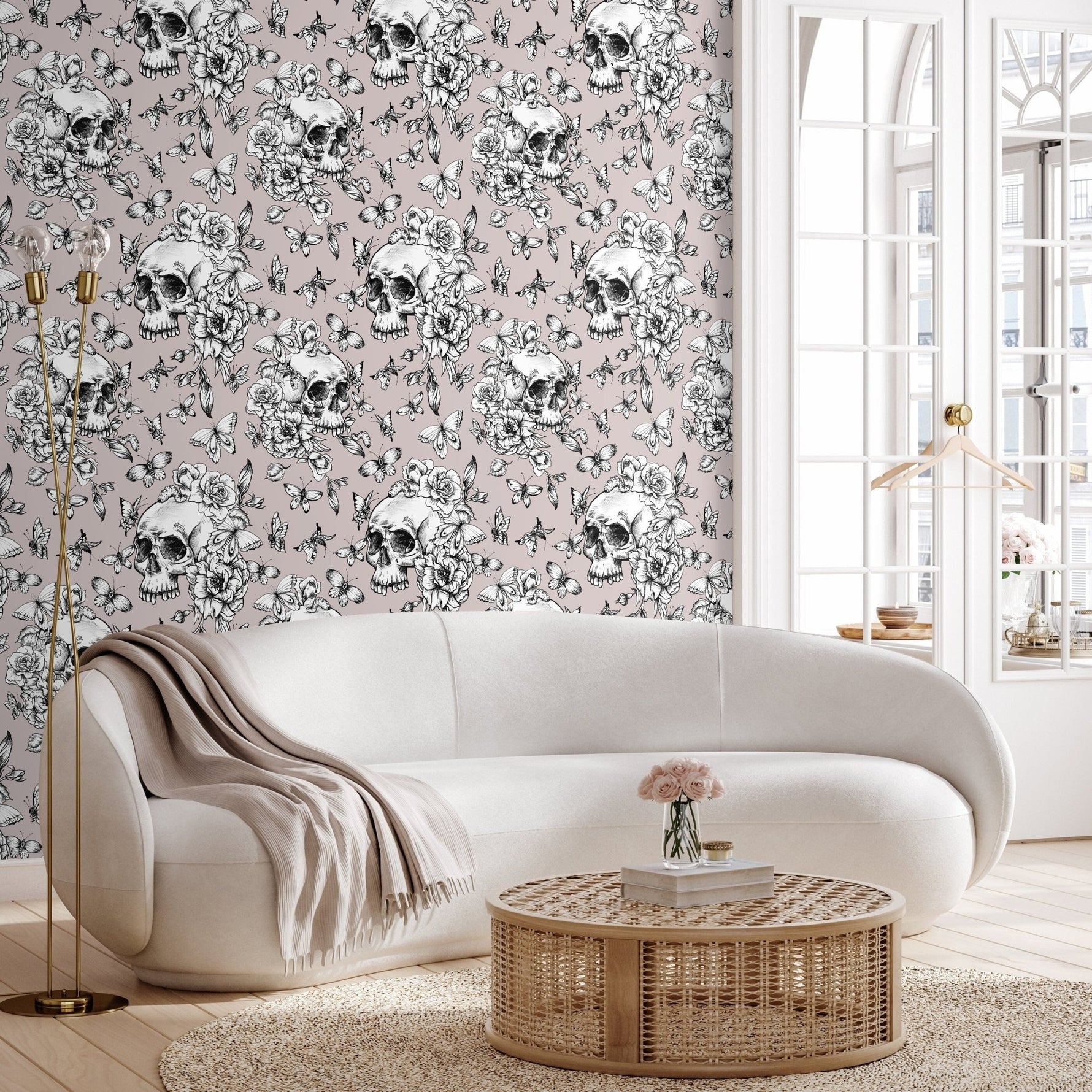 Butterfly and Skull Wallpaper Vintage Floral Wallpaper Peel and Stick and Traditional Wallpaper - D928 - WallTrend