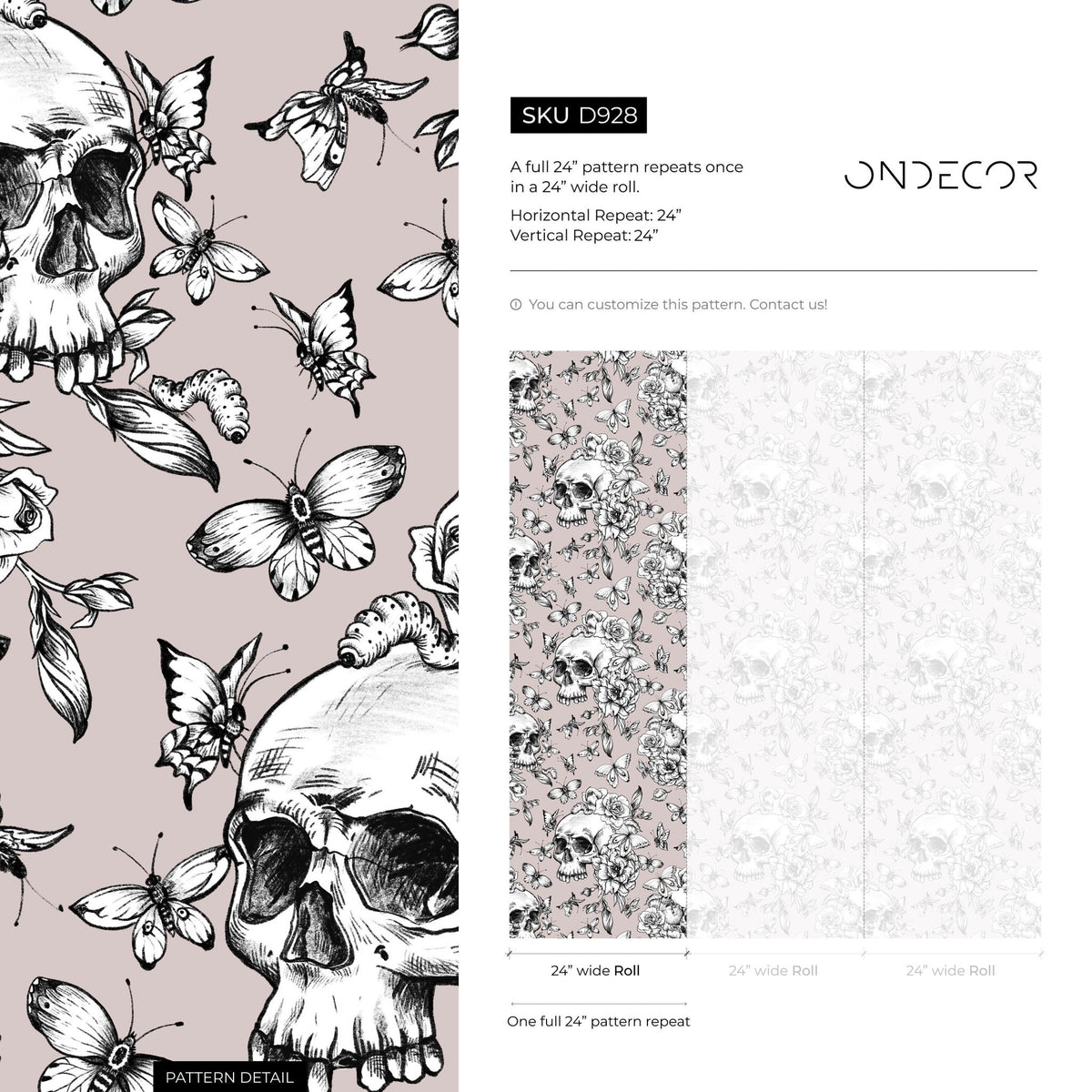 Butterfly and Skull Wallpaper Vintage Floral Wallpaper Peel and Stick and Traditional Wallpaper - D928 - WallTrend