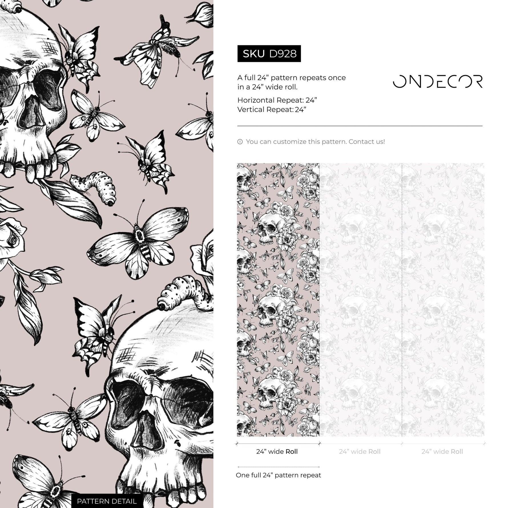 Butterfly and Skull Wallpaper Vintage Floral Wallpaper Peel and Stick and Traditional Wallpaper - D928 - WallTrend