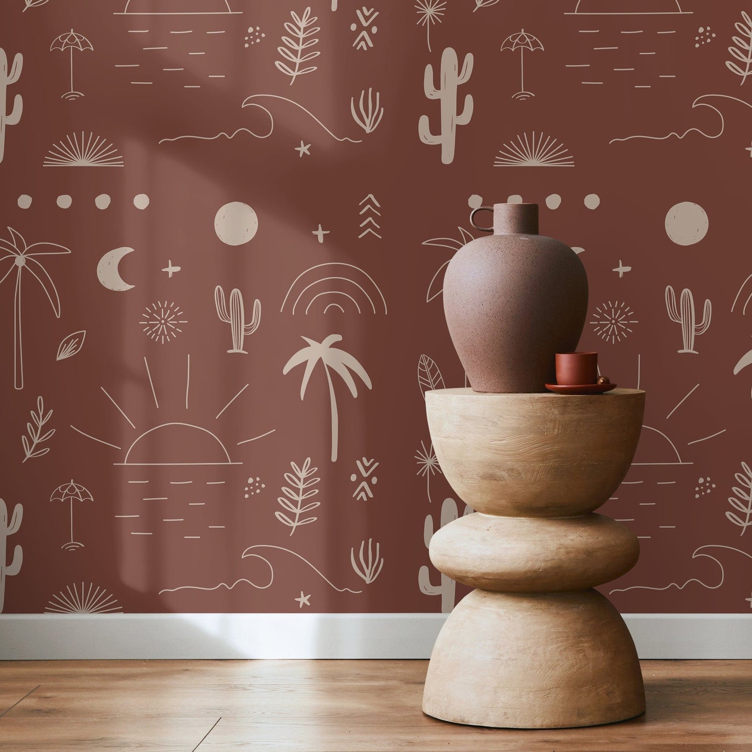 California in Terracota Wallpaper Minimalist Beach Peel and Stick Removable and Repositionable or Traditional Pre - pasted Wallpaper - ZACN - WallTrend