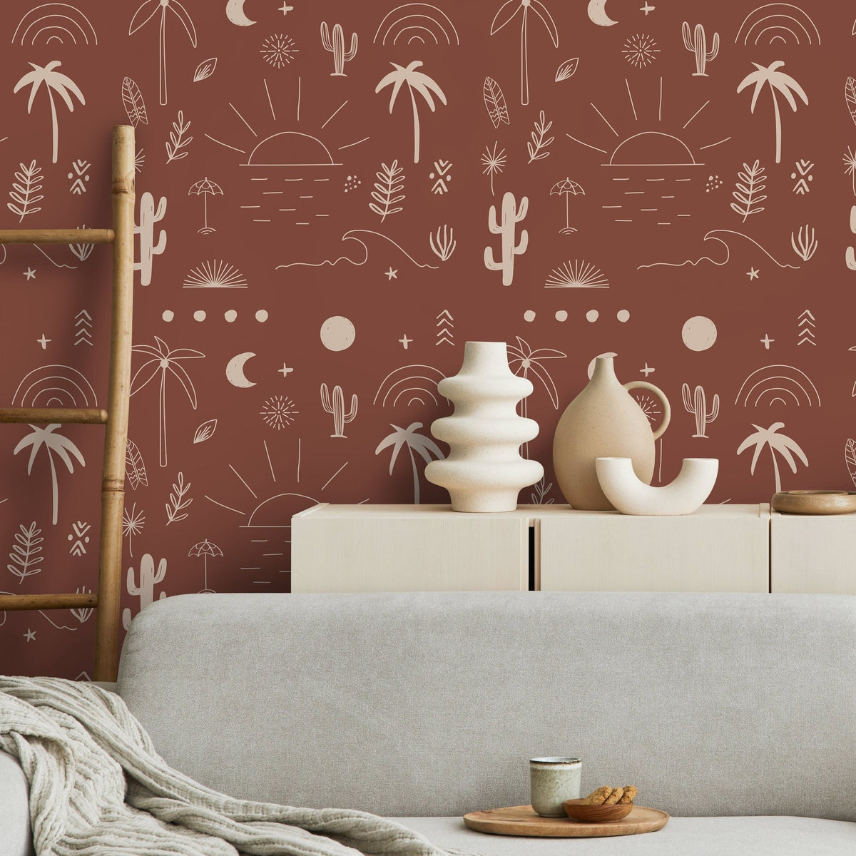 California in Terracota Wallpaper Minimalist Beach Peel and Stick Removable and Repositionable or Traditional Pre - pasted Wallpaper - ZACN - WallTrend