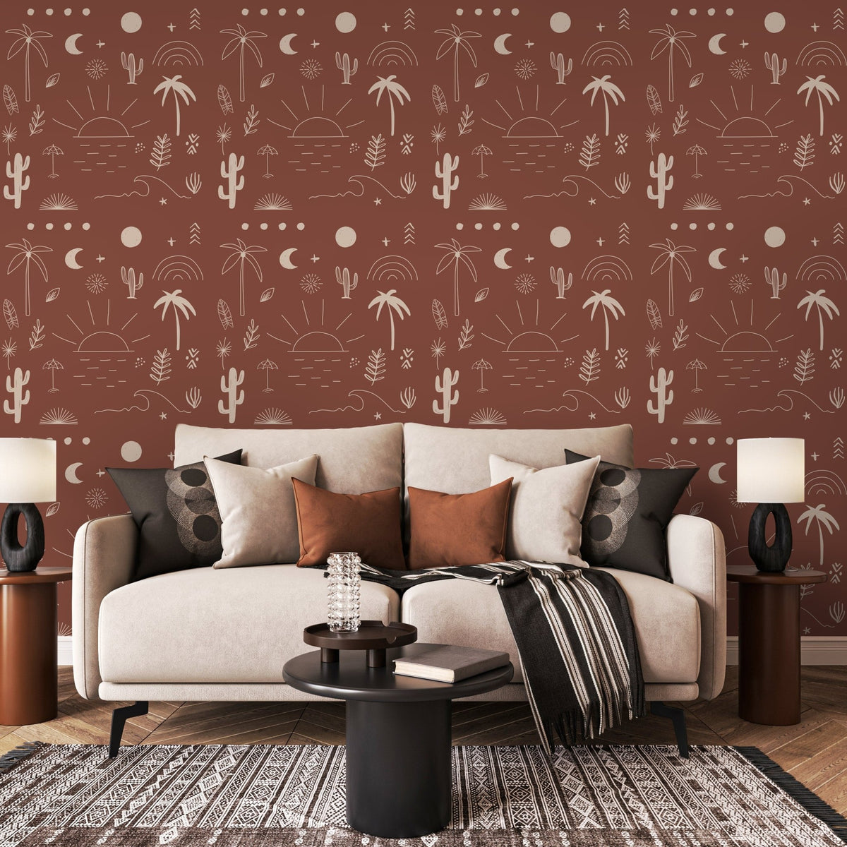 California in Terracota Wallpaper Minimalist Beach Peel and Stick Removable and Repositionable or Traditional Pre - pasted Wallpaper - ZACN - WallTrend