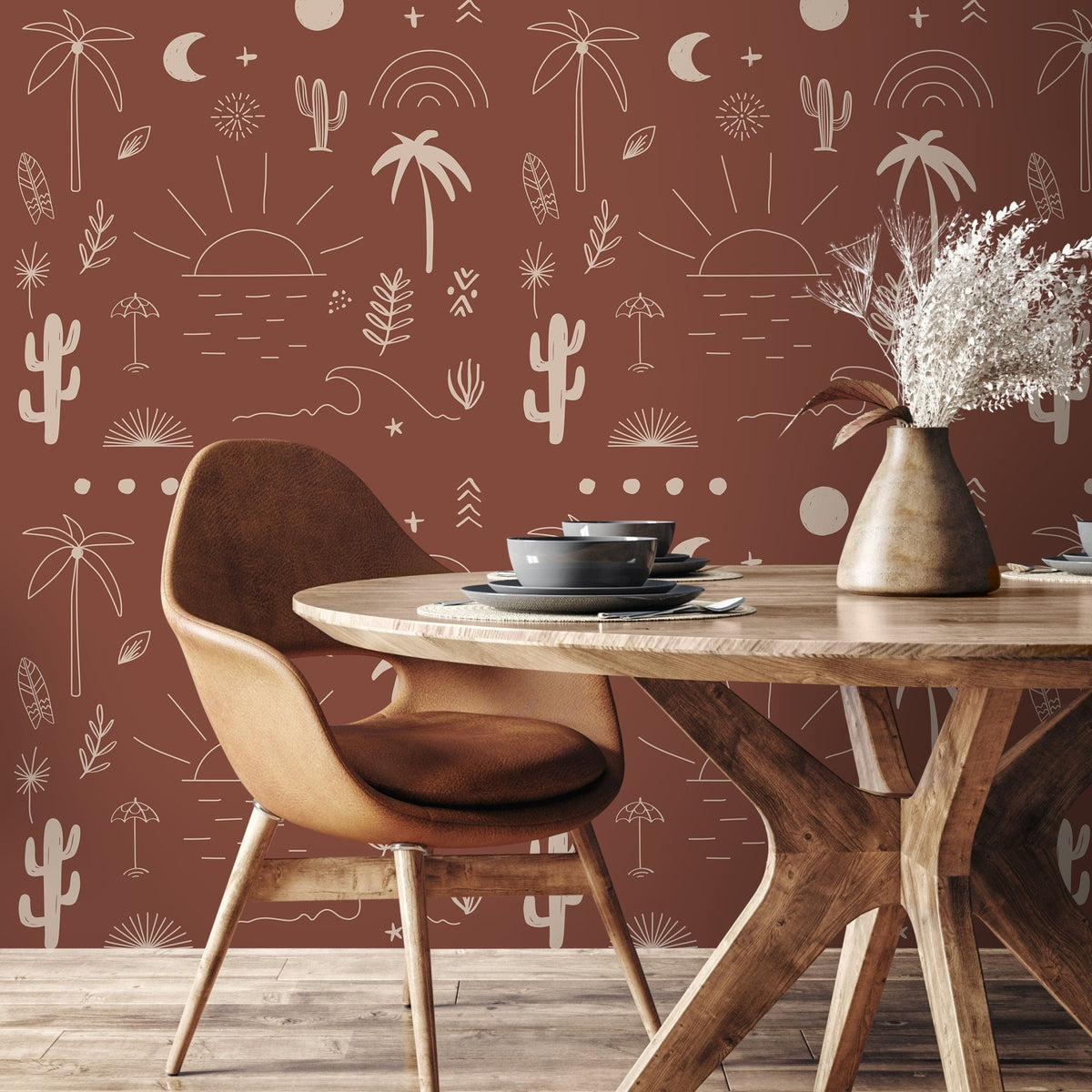 California in Terracota Wallpaper Minimalist Beach Peel and Stick Removable and Repositionable or Traditional Pre - pasted Wallpaper - ZACN - WallTrend