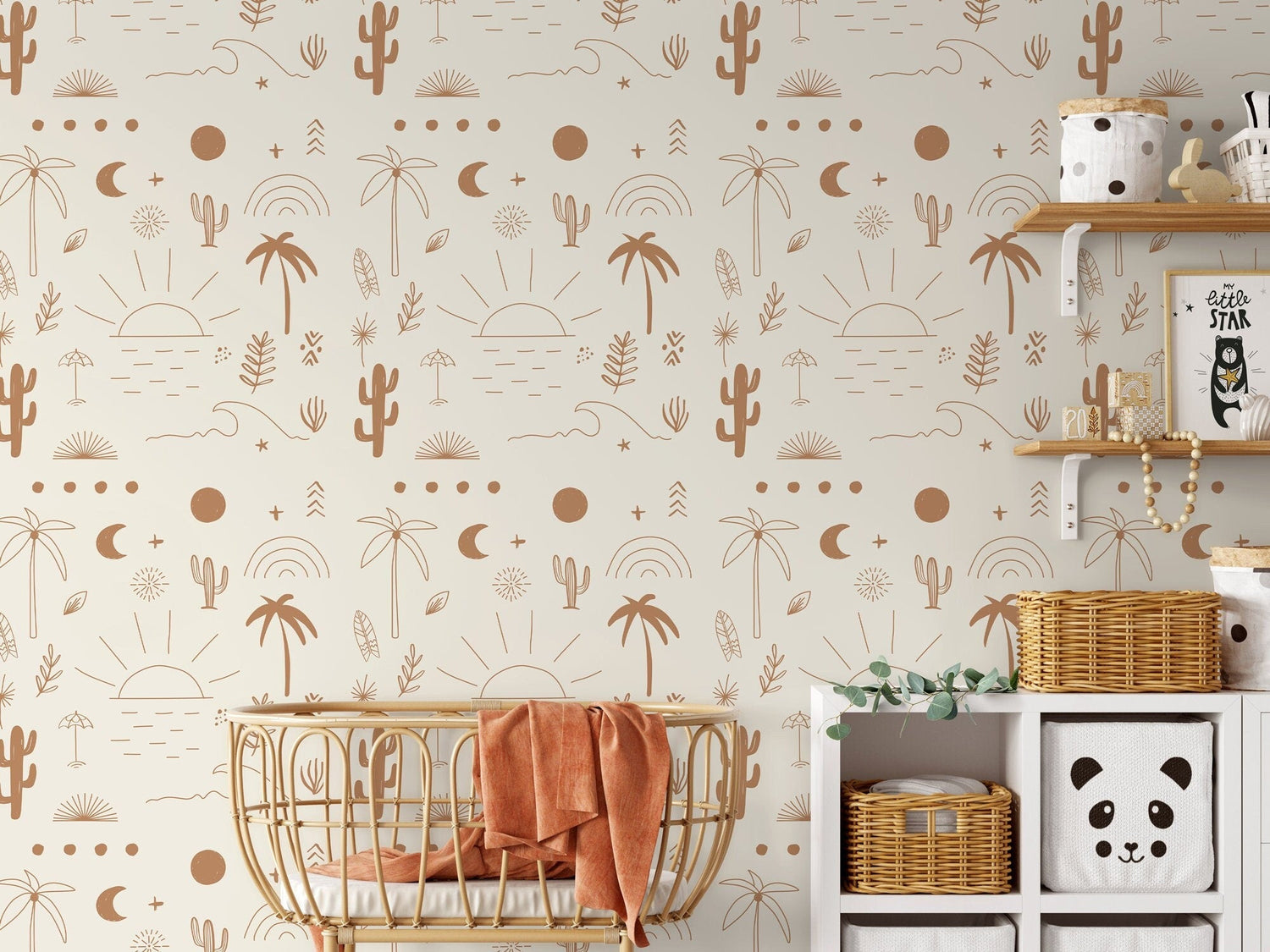 California Wallpaper Boho Minimalist Beach Cactus Peel and Stick Removable and Repositionable or Traditional Pre - pasted Wallpaper - ZABY - WallTrend