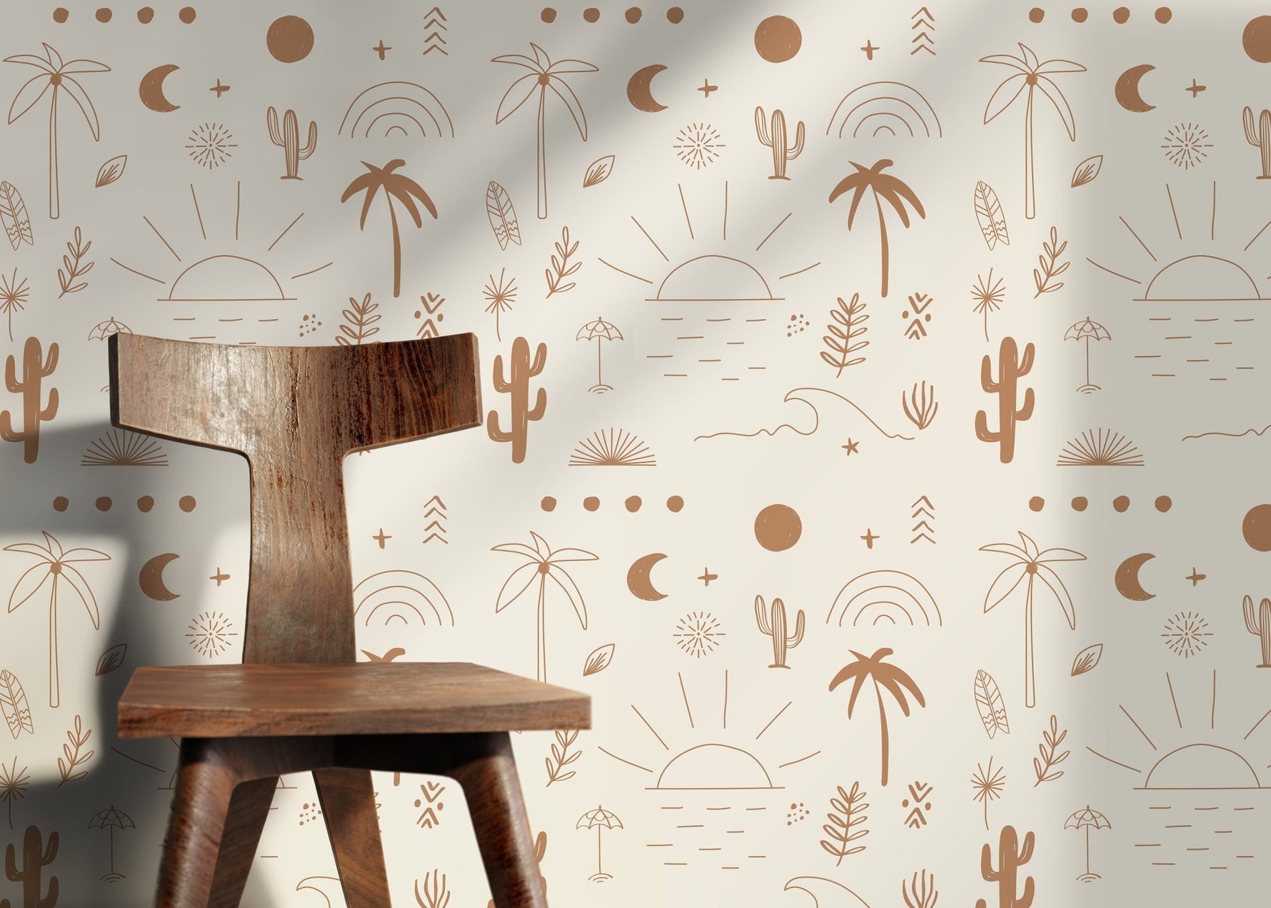 California Wallpaper Boho Minimalist Beach Cactus Peel and Stick Removable and Repositionable or Traditional Pre - pasted Wallpaper - ZABY - WallTrend