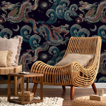 Celestial Chinoiserie Wallpaper Vintage Dragon Wallpaper Peel and Stick and Traditional Wallpaper - D878 - WallTrend