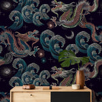 Celestial Chinoiserie Wallpaper Vintage Dragon Wallpaper Peel and Stick and Traditional Wallpaper - D878 - WallTrend