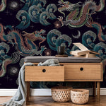 Celestial Chinoiserie Wallpaper Vintage Dragon Wallpaper Peel and Stick and Traditional Wallpaper - D878 - WallTrend