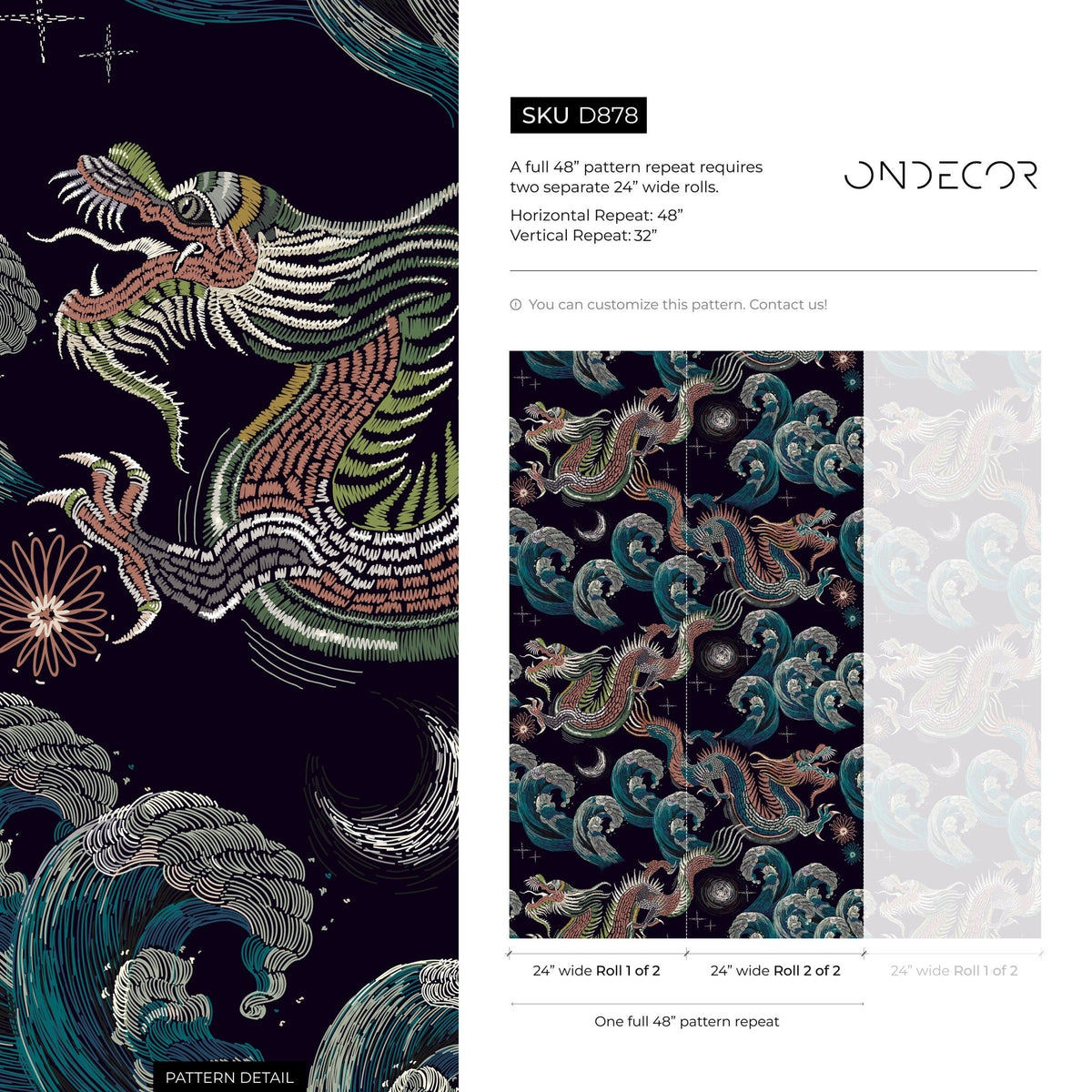 Celestial Chinoiserie Wallpaper Vintage Dragon Wallpaper Peel and Stick and Traditional Wallpaper - D878 - WallTrend