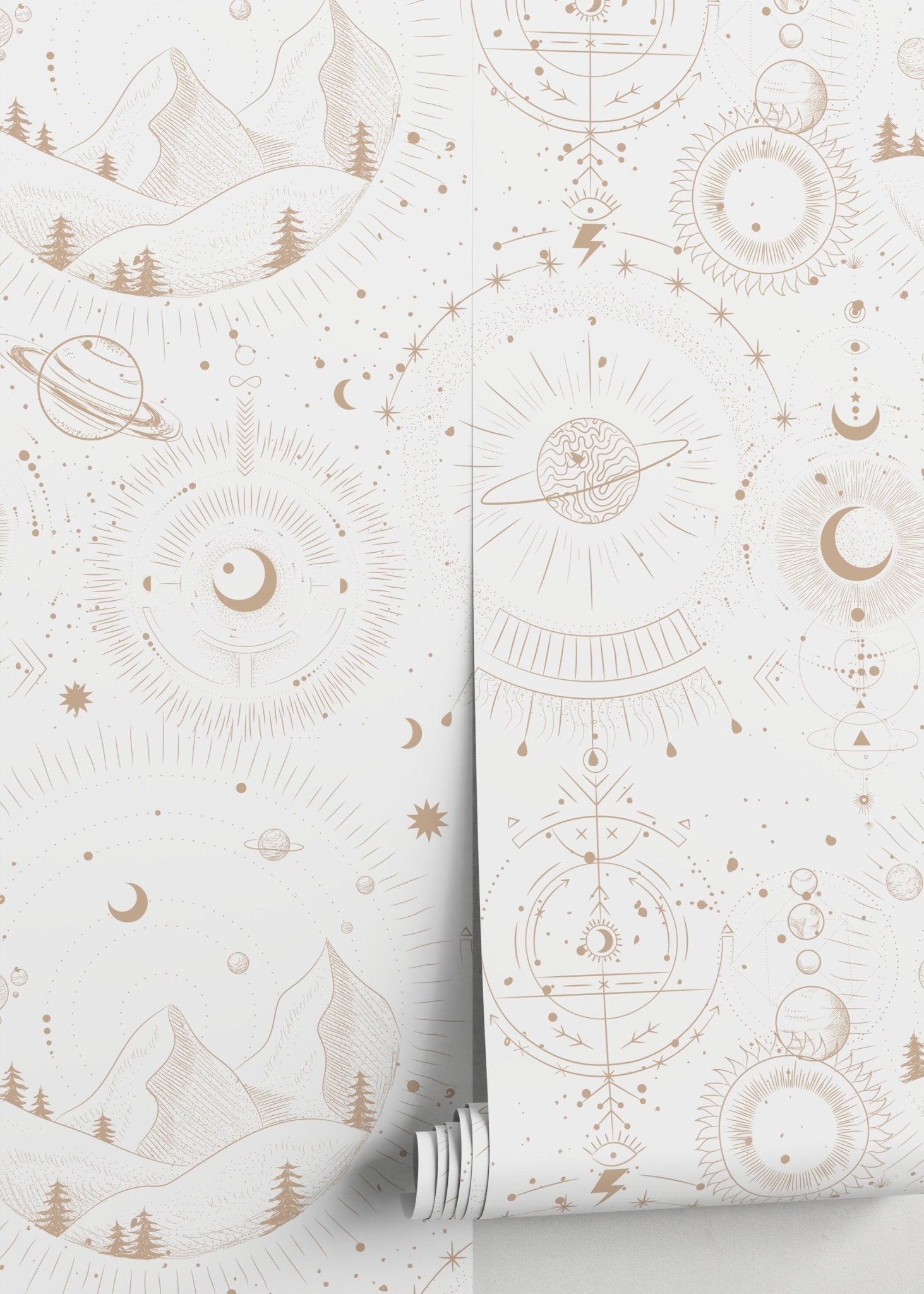 Celestial Mountains and Cosmic Symbols Wallpaper - D339 - WallTrend