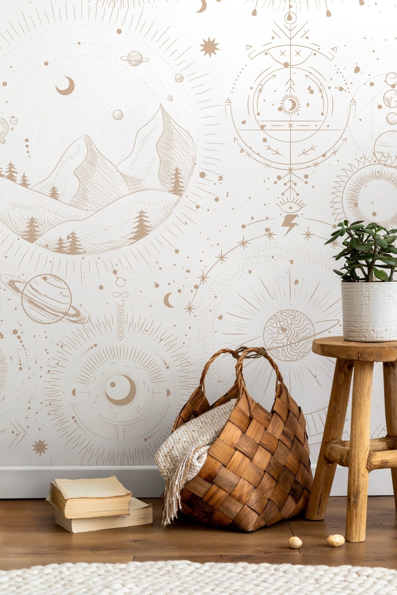 Celestial Mountains and Cosmic Symbols Wallpaper - D339 - WallTrend