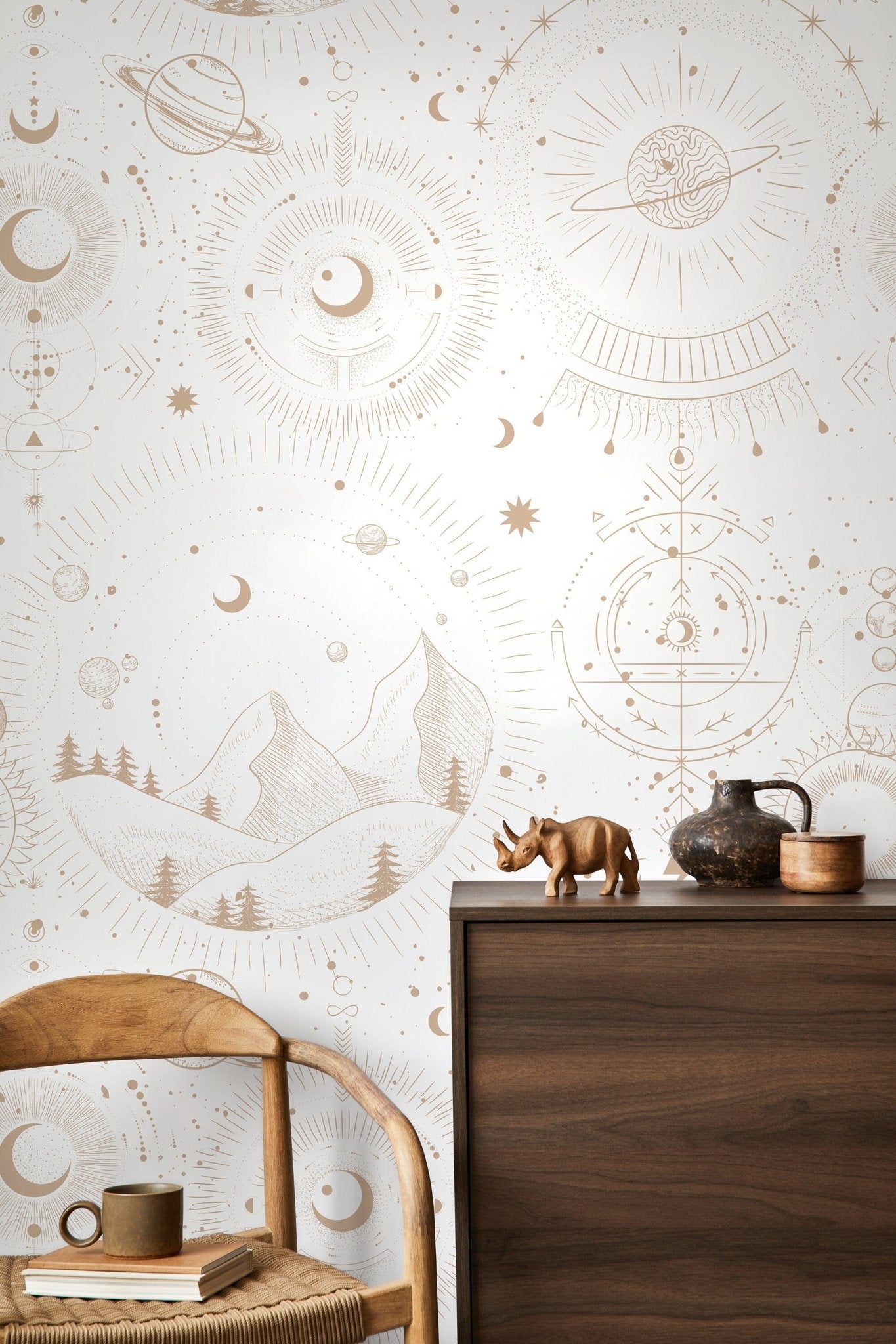 Celestial Mountains and Cosmic Symbols Wallpaper - D339 - WallTrend