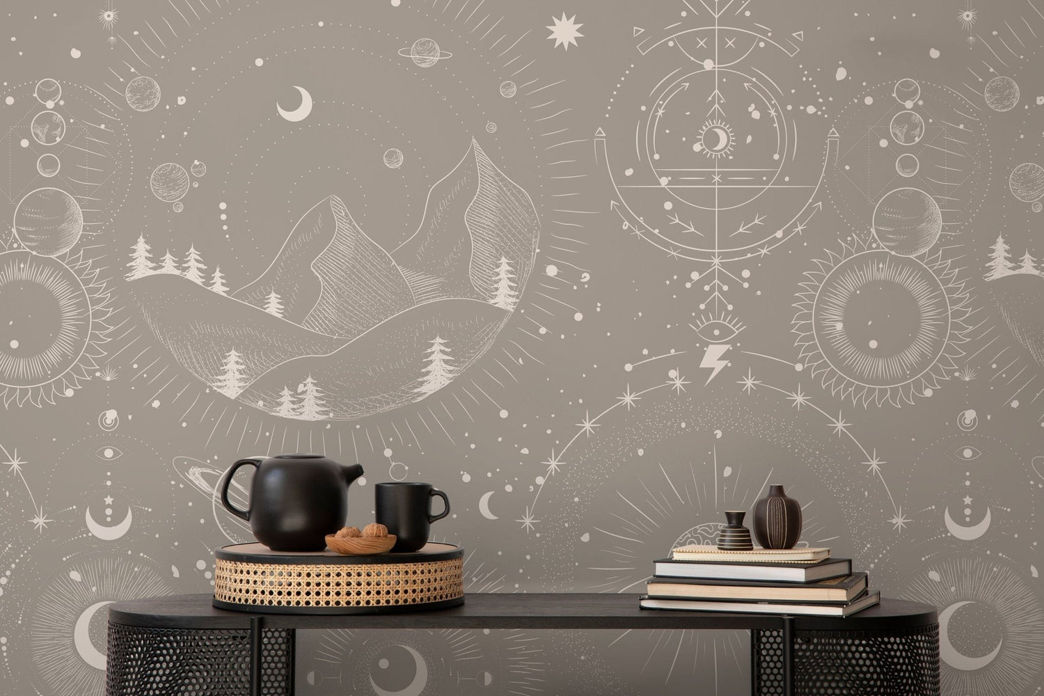 Celestial Mountains Wallpaper / Peel and Stick Wallpaper Removable Wallpaper Home Decor Wall Art Wall Decor Room Decor - D340 - WallTrend