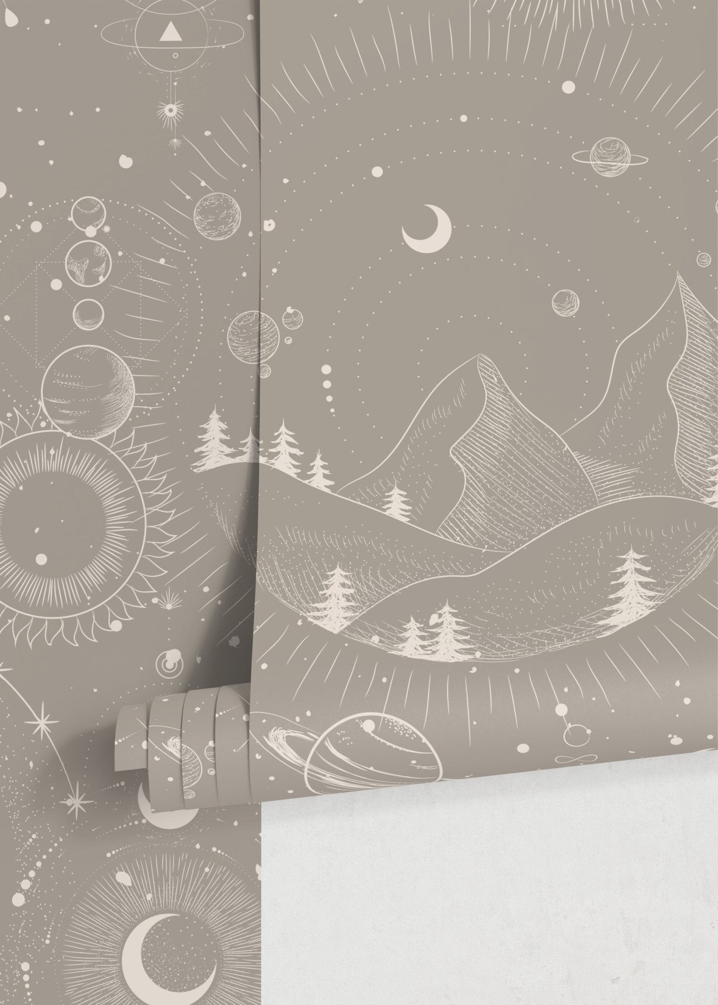 Celestial Mountains Wallpaper / Peel and Stick Wallpaper Removable Wallpaper Home Decor Wall Art Wall Decor Room Decor - D340 - WallTrend