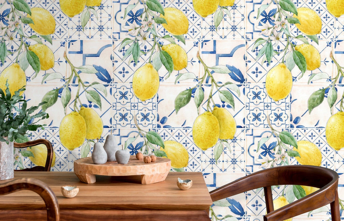 Ceramic Lemon Tiles Wallpaper - D309 - WallTrend