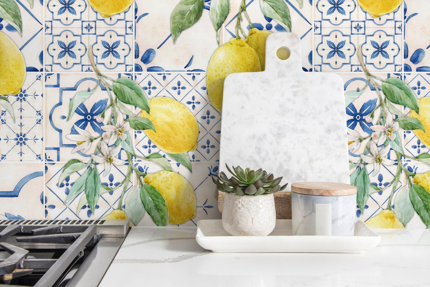 Ceramic Lemon Tiles Wallpaper - D309 - WallTrend