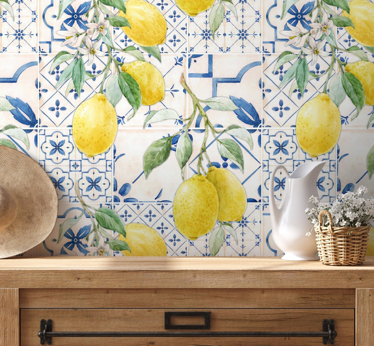 Ceramic Lemon Tiles Wallpaper - D309 - WallTrend