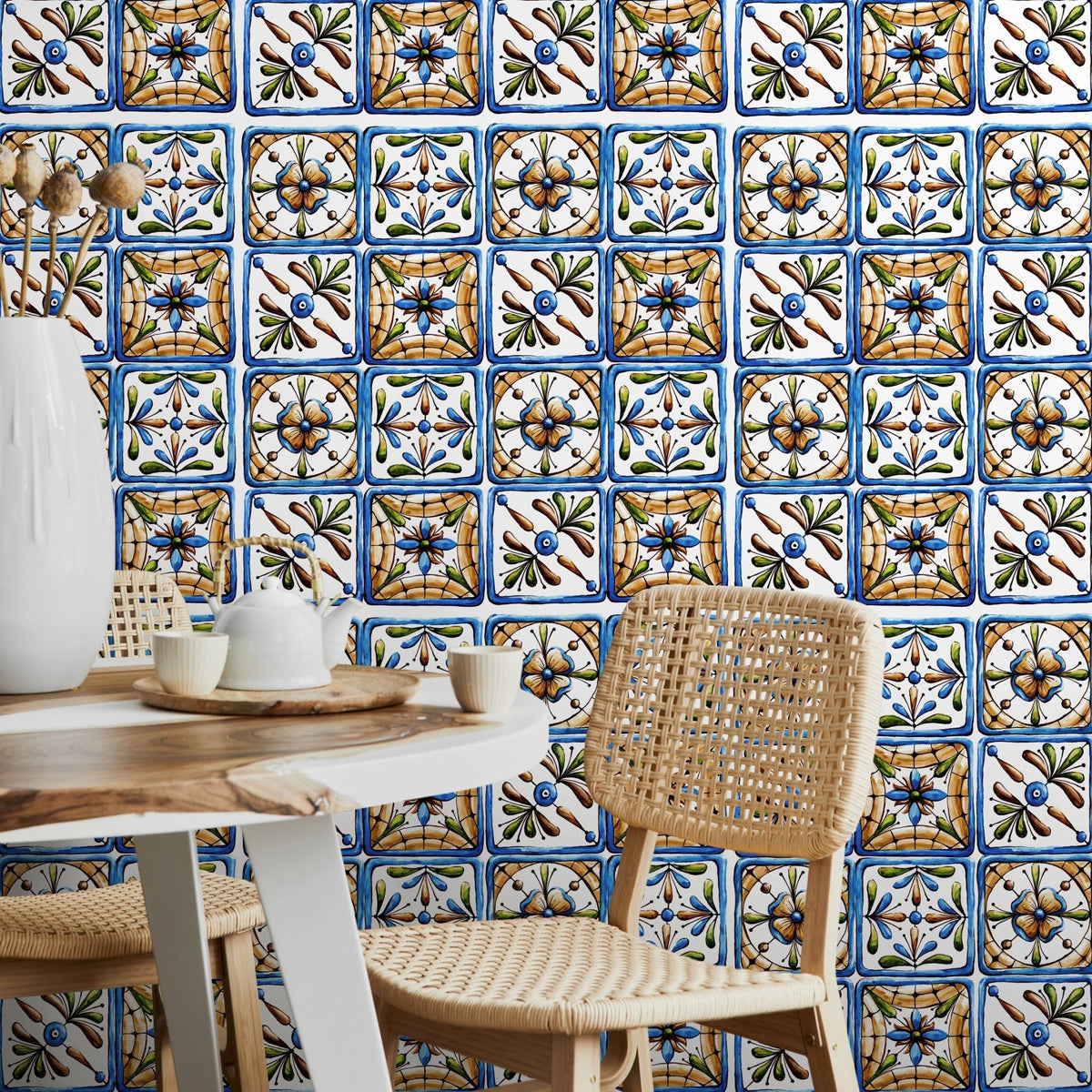 Ceramic Tile Floral Wallpaper - A381 - WallTrend