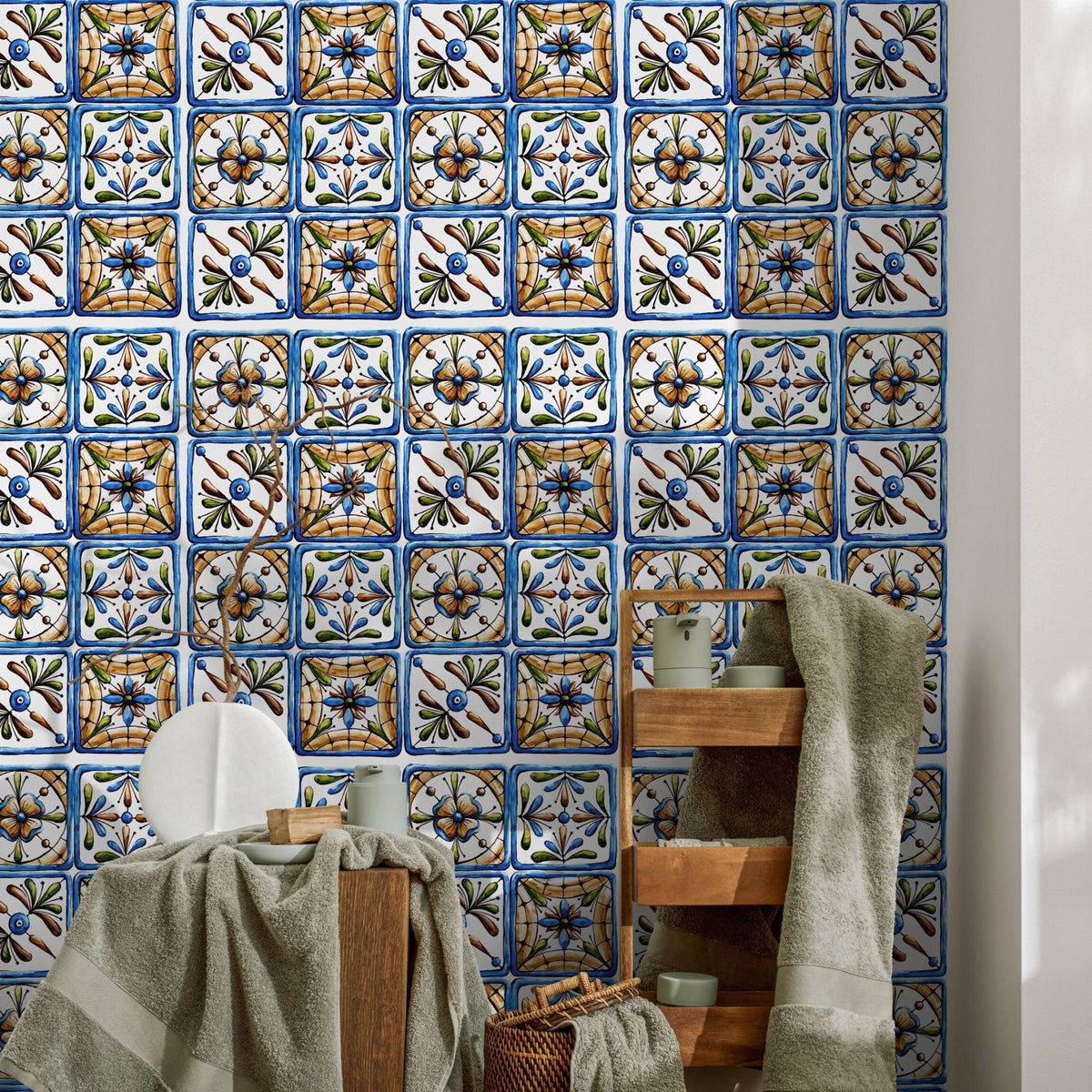 Ceramic Tile Floral Wallpaper - A381 - WallTrend