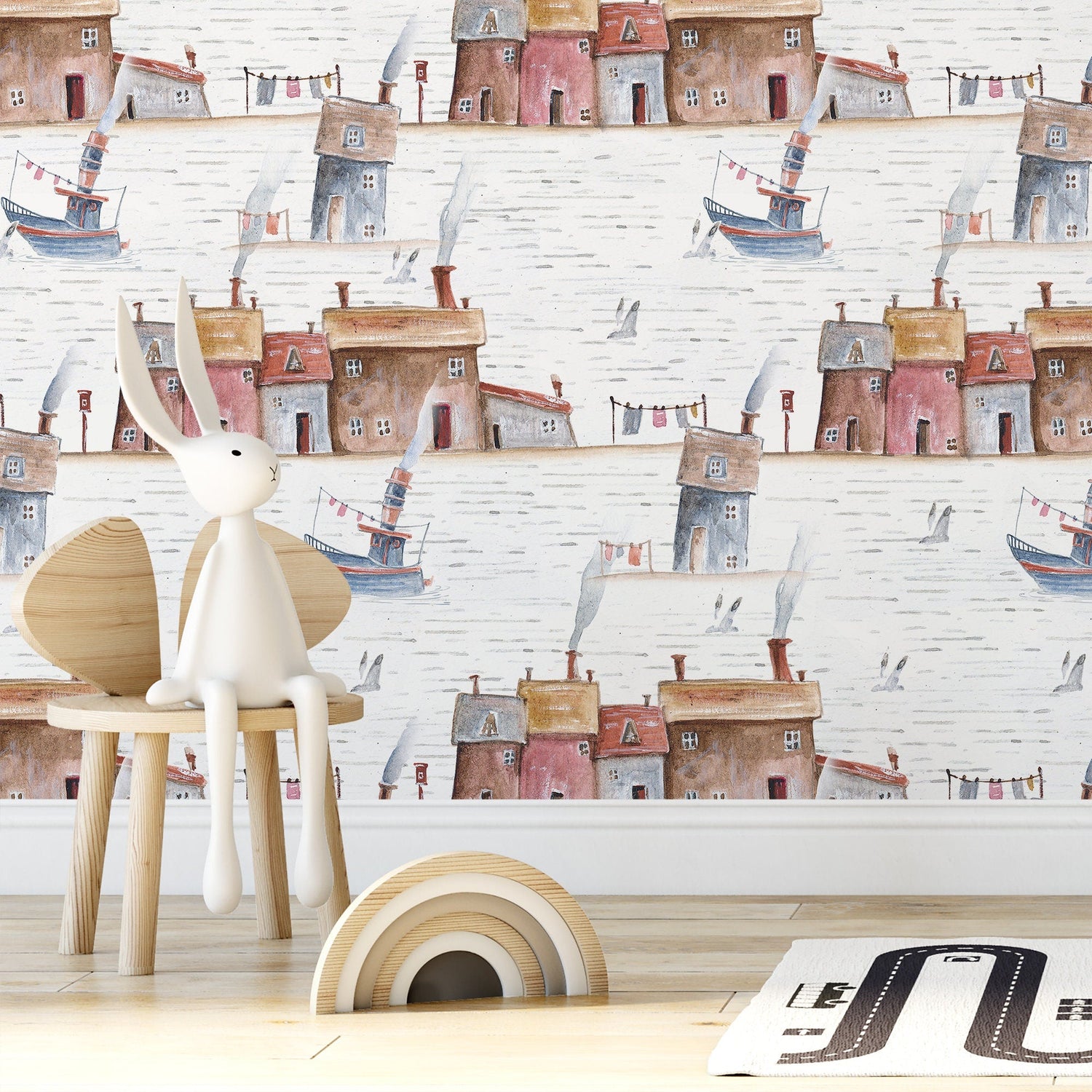 Charming Coastal Village Wallpaper - A376 - WallTrend